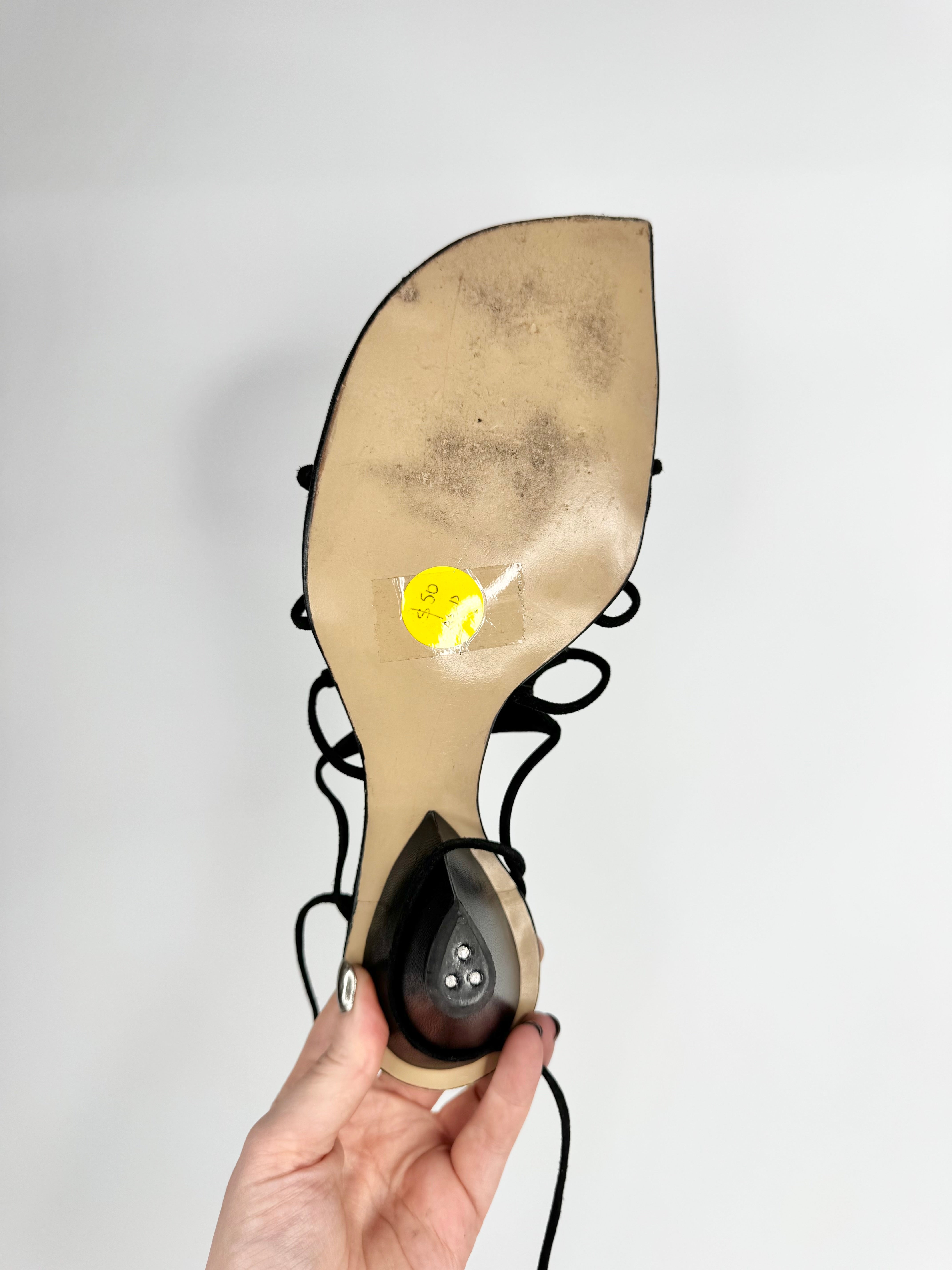 Preston Zly Black Lace Up Pointed Tip Sandals -