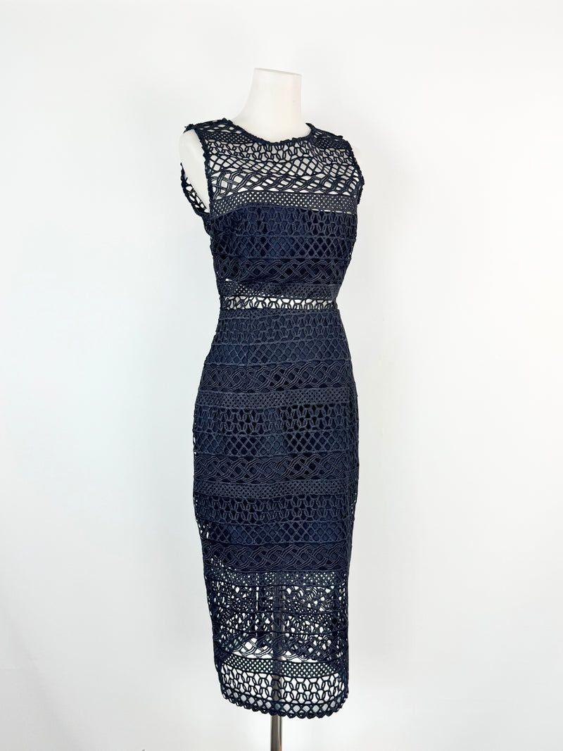 Nicholas Blue Black Lace Midi Dress - AU10