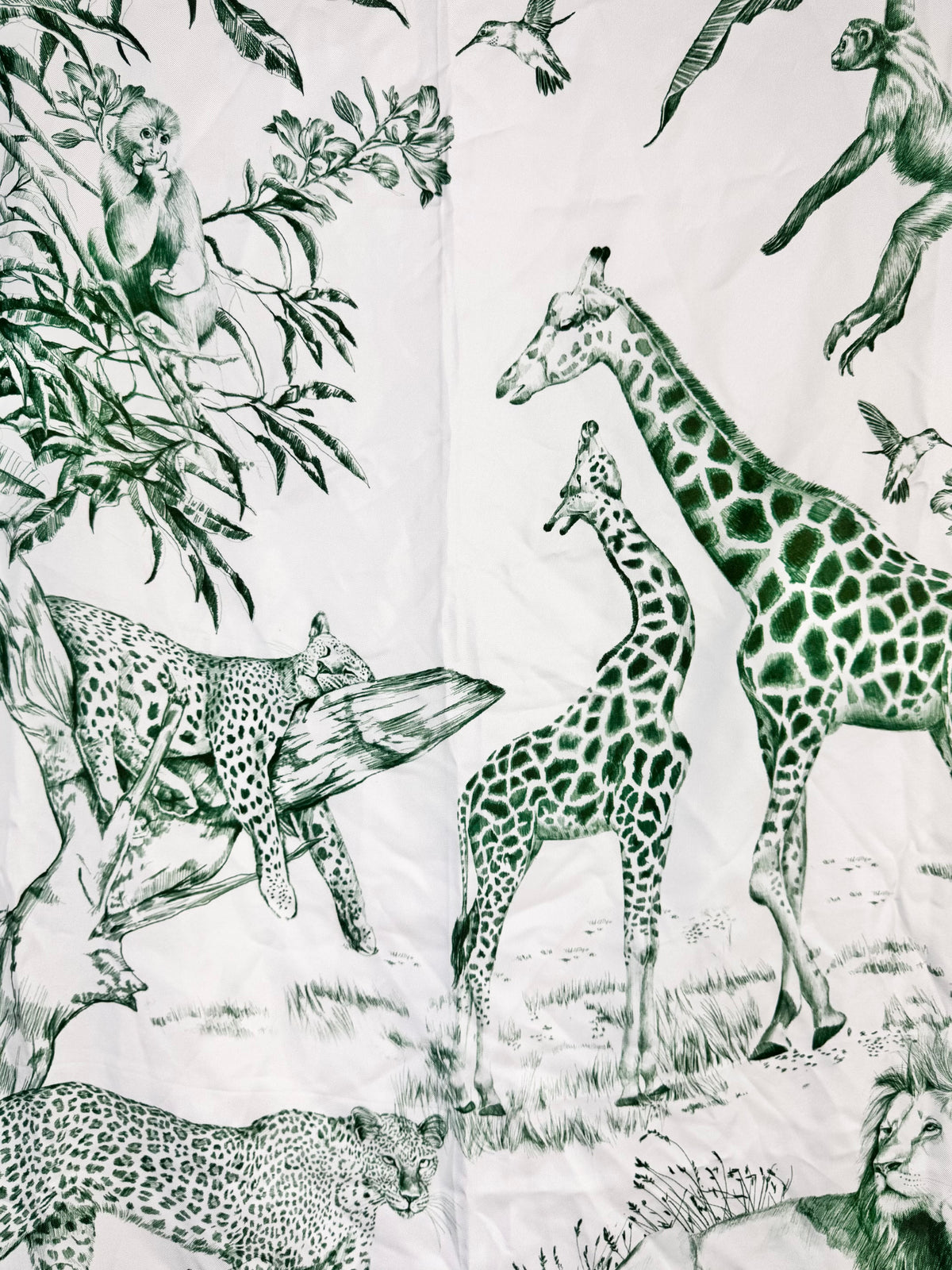Green & White Safari Patterned Square Silk Scarf