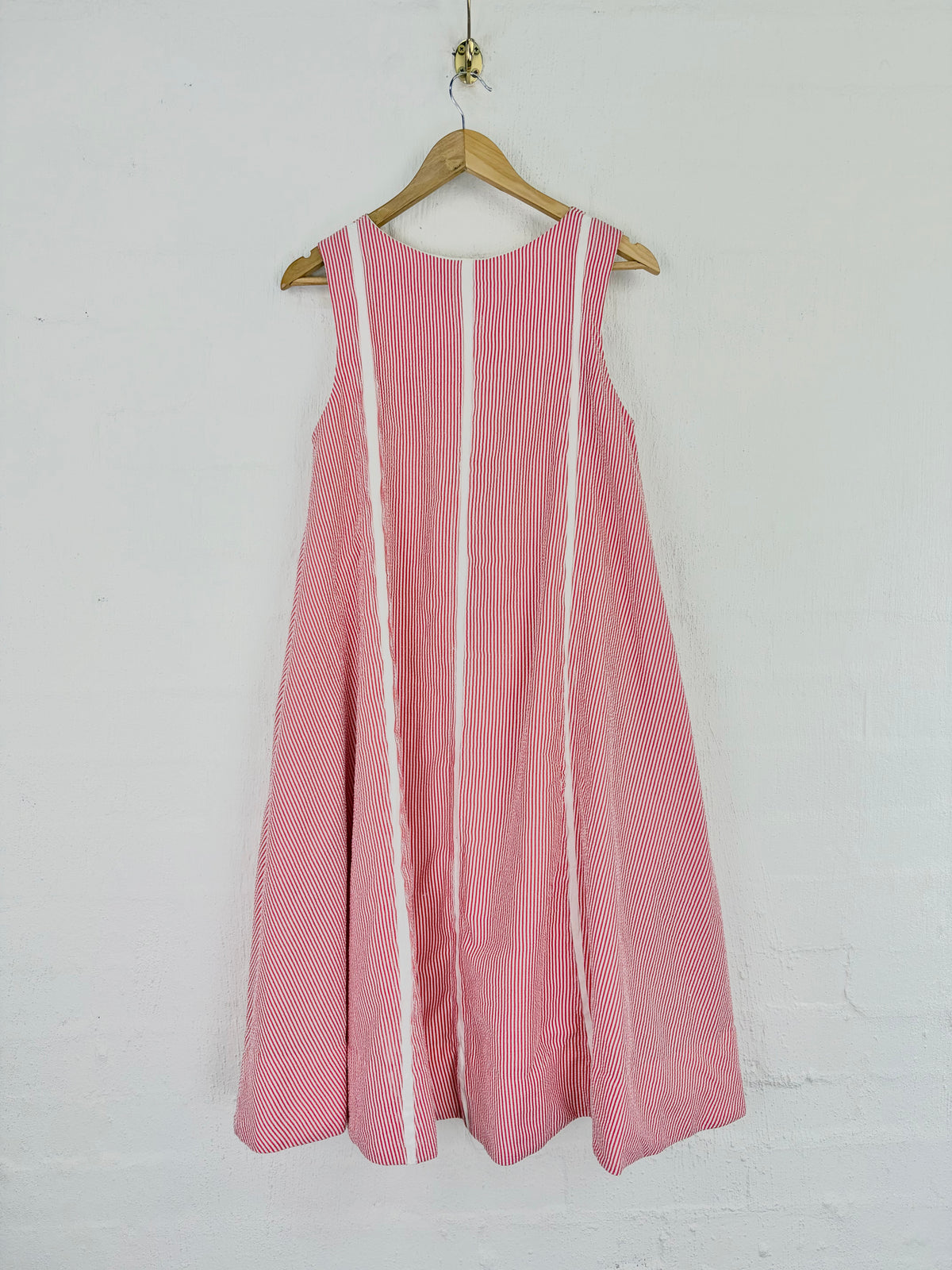 Alpha60 Red and White Striped Seersucker Trapeze Dress - AU8