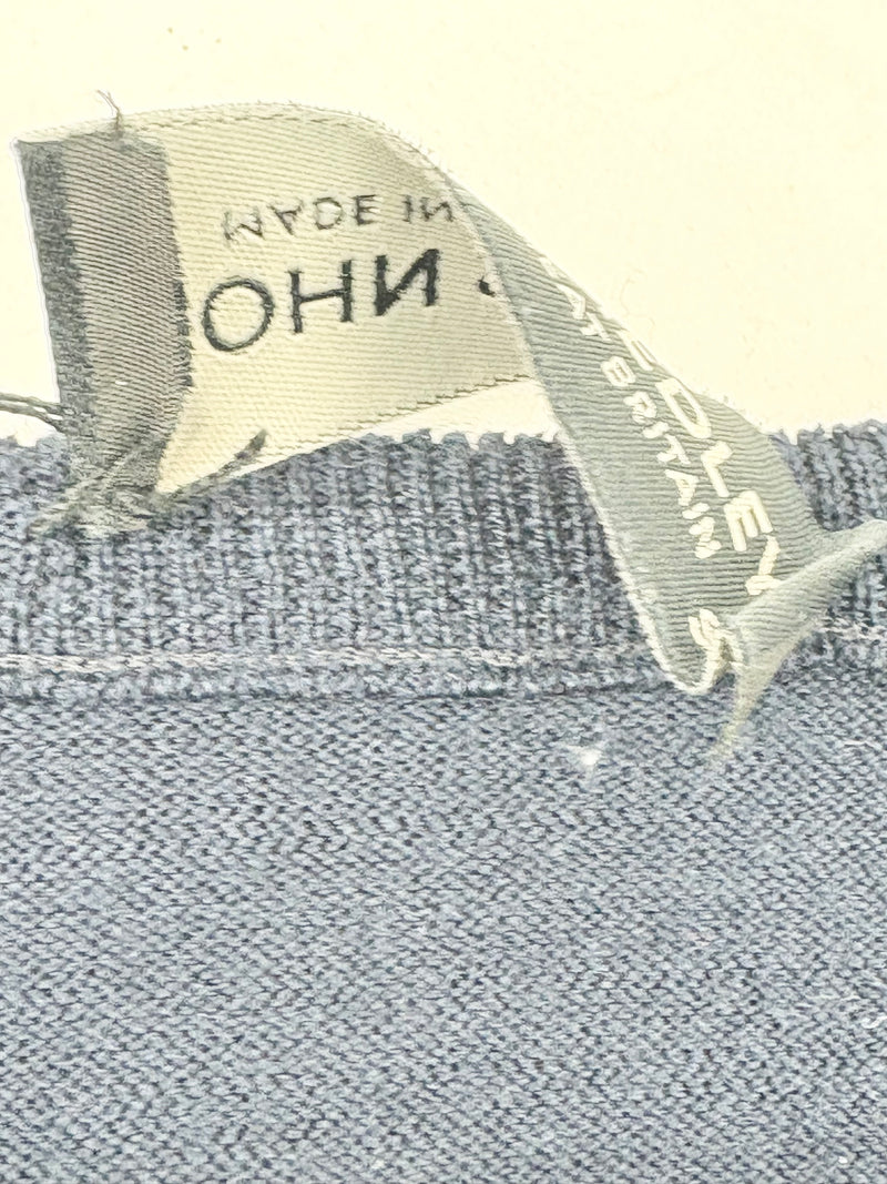 John Smedley Navy Blue V-Neck Merino Wool Sweater - S