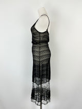 Collette Dinnigan Black Sheer-Lace Slip Dress - AU10/12