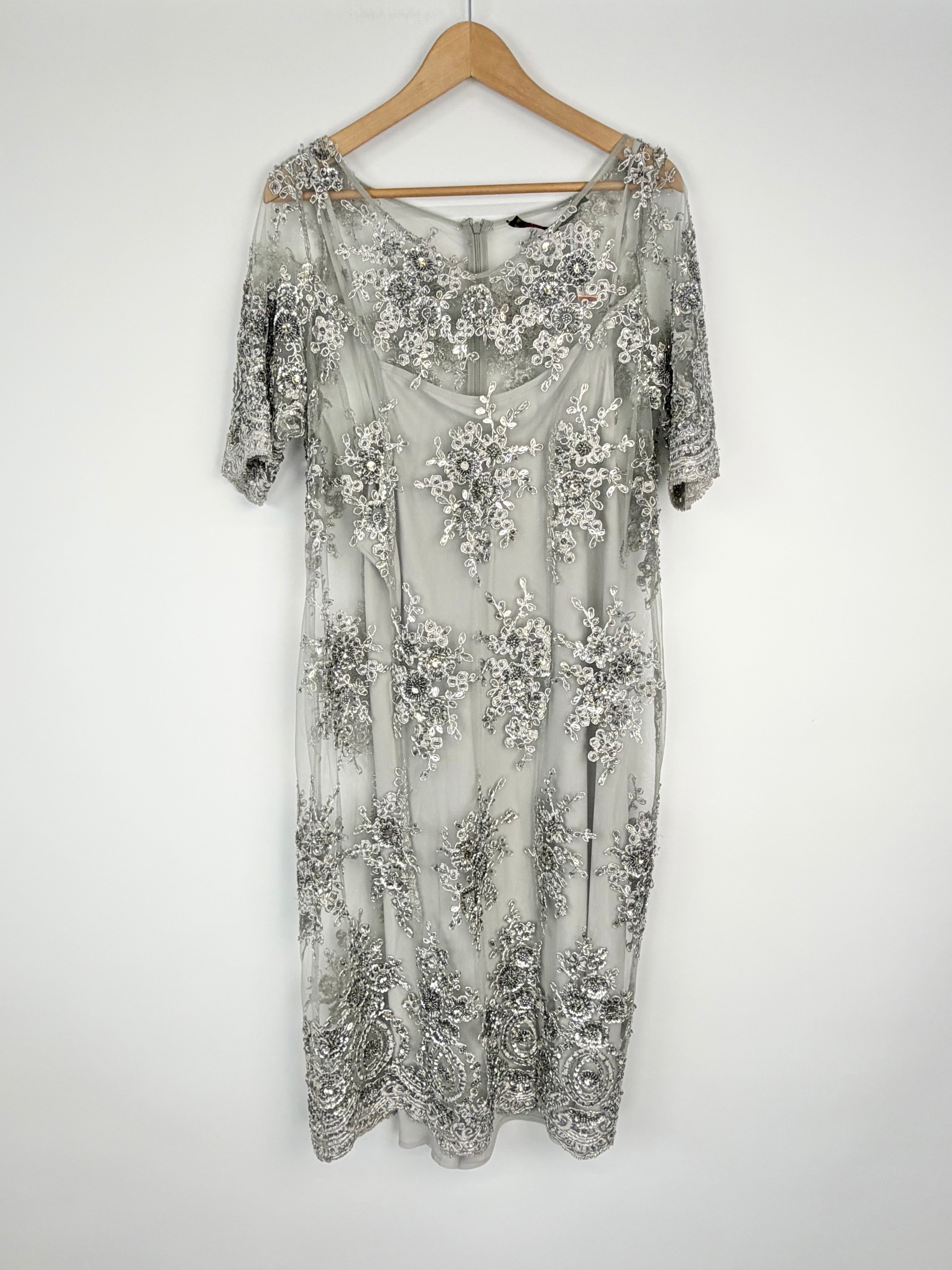 Trelise Cooper Grey 'Ornate & Great One More Dance' Silver Beaded Applique Dress - AU14