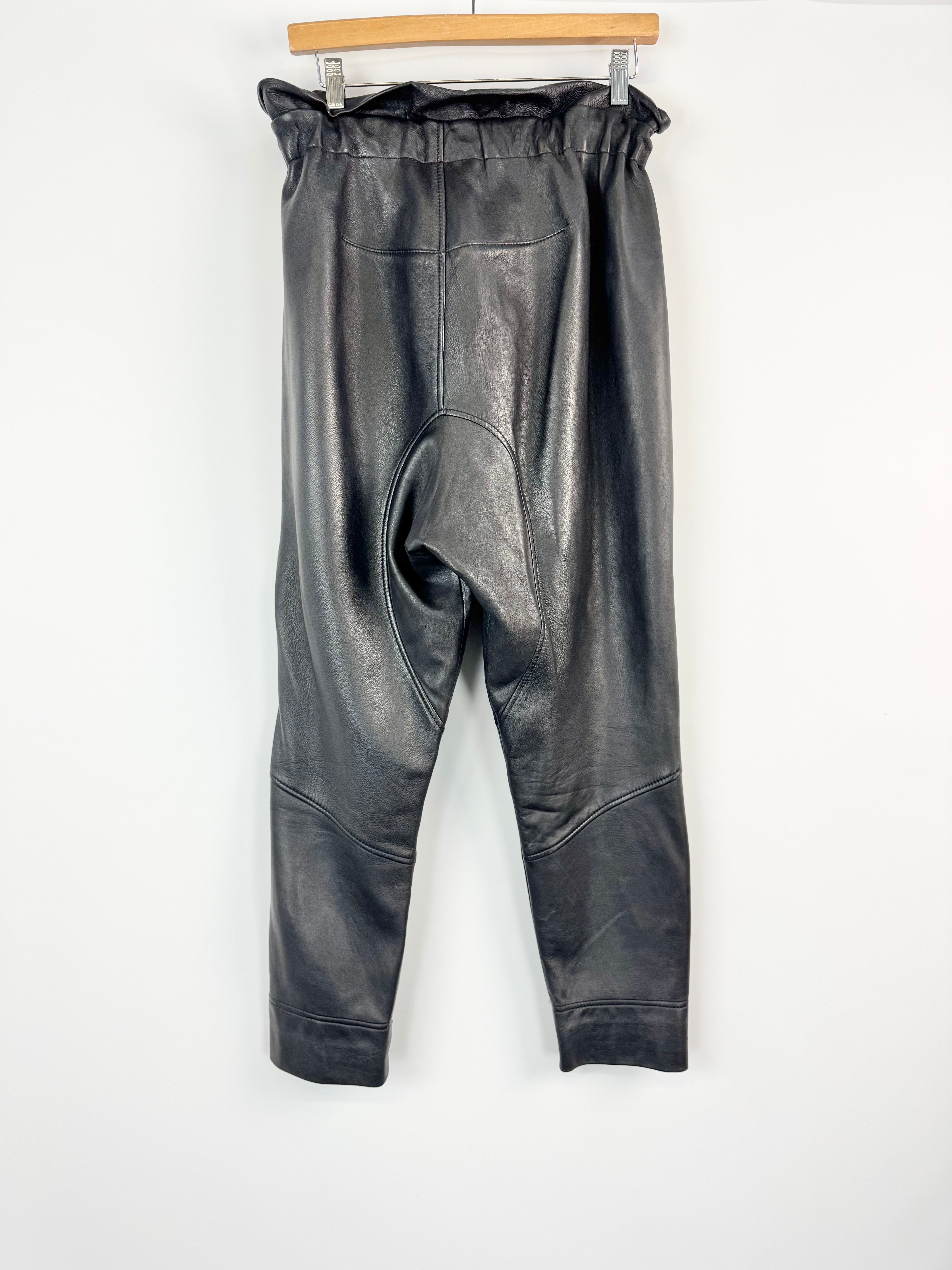 MFW Bassike Black Leather Drawstring Pants - AU10