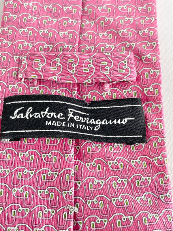 Salvatore Ferragamo Pink Dog Print Silk Tie