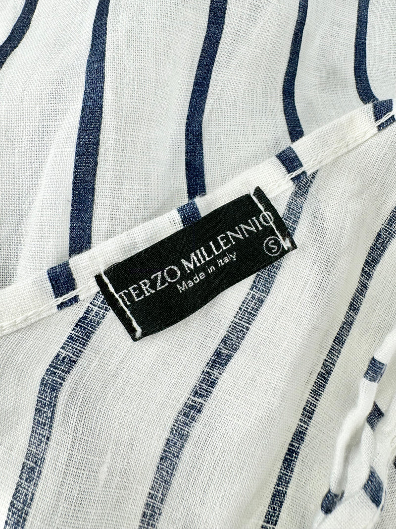 Terzo Millenio White & Blue Striped Linen Dress - AU8/10