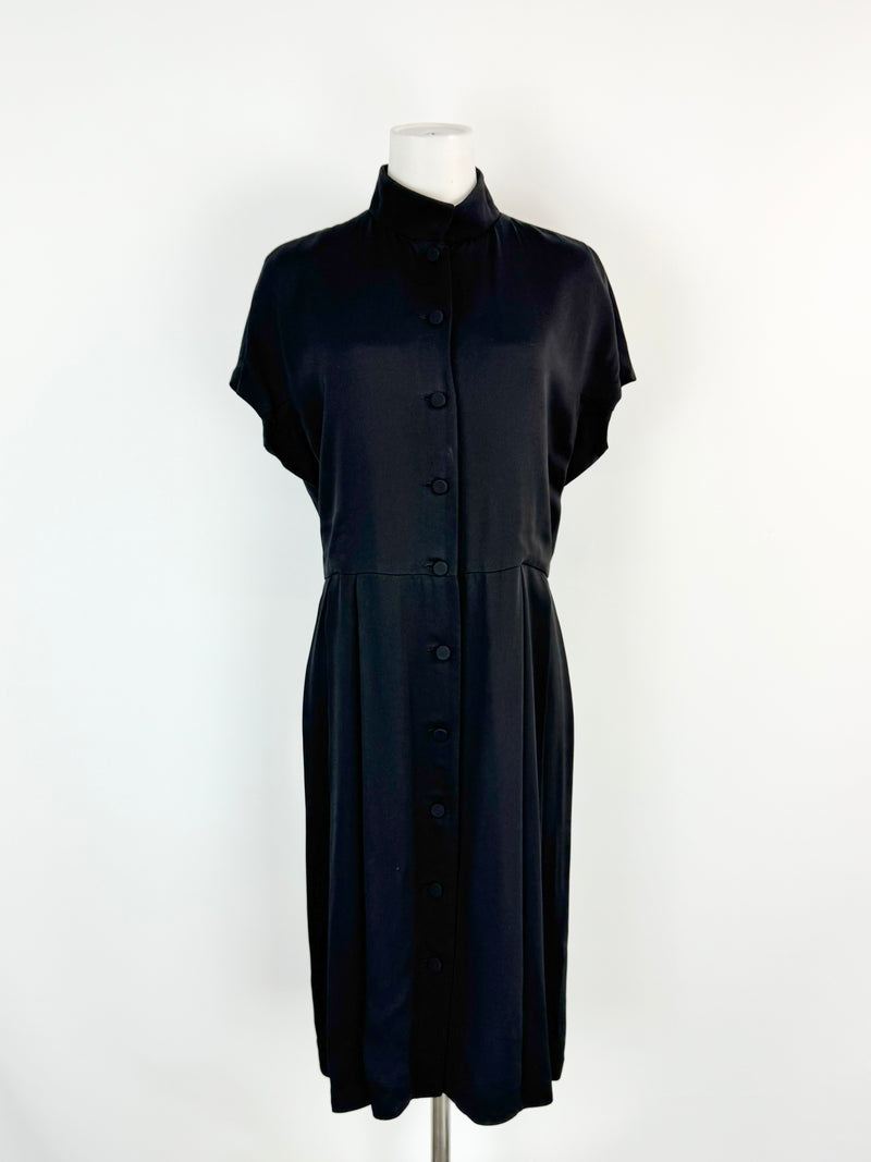 Bally Black Button Down Pleated Skirt Dress - AU10/12