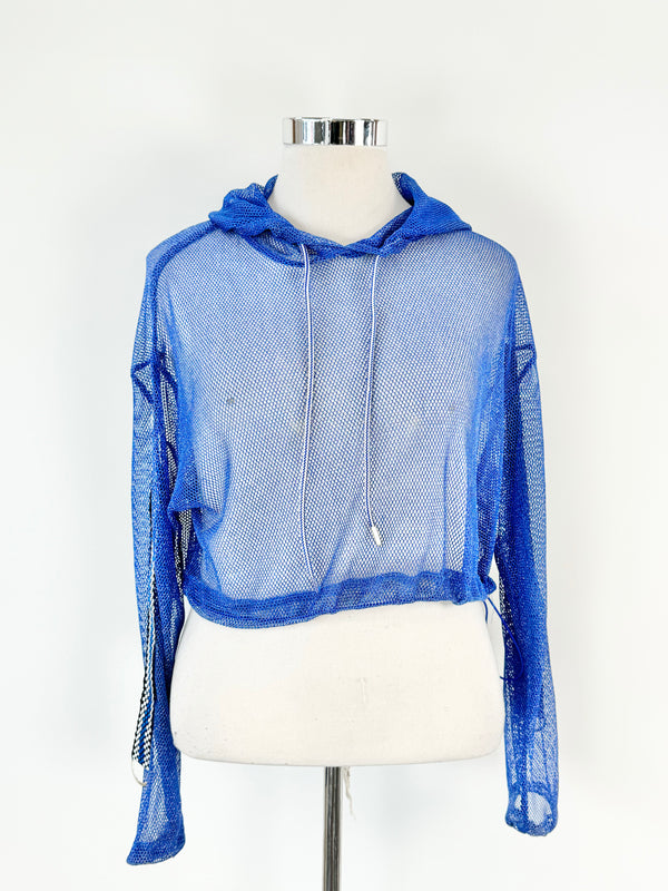 Roubi B Electric Blue & Silver Mesh Hooded Crop Top - AU10