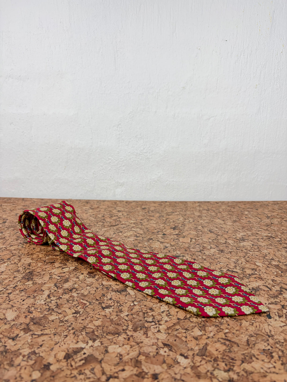 Fendi Red Silk & Cream Floral Silk Tie