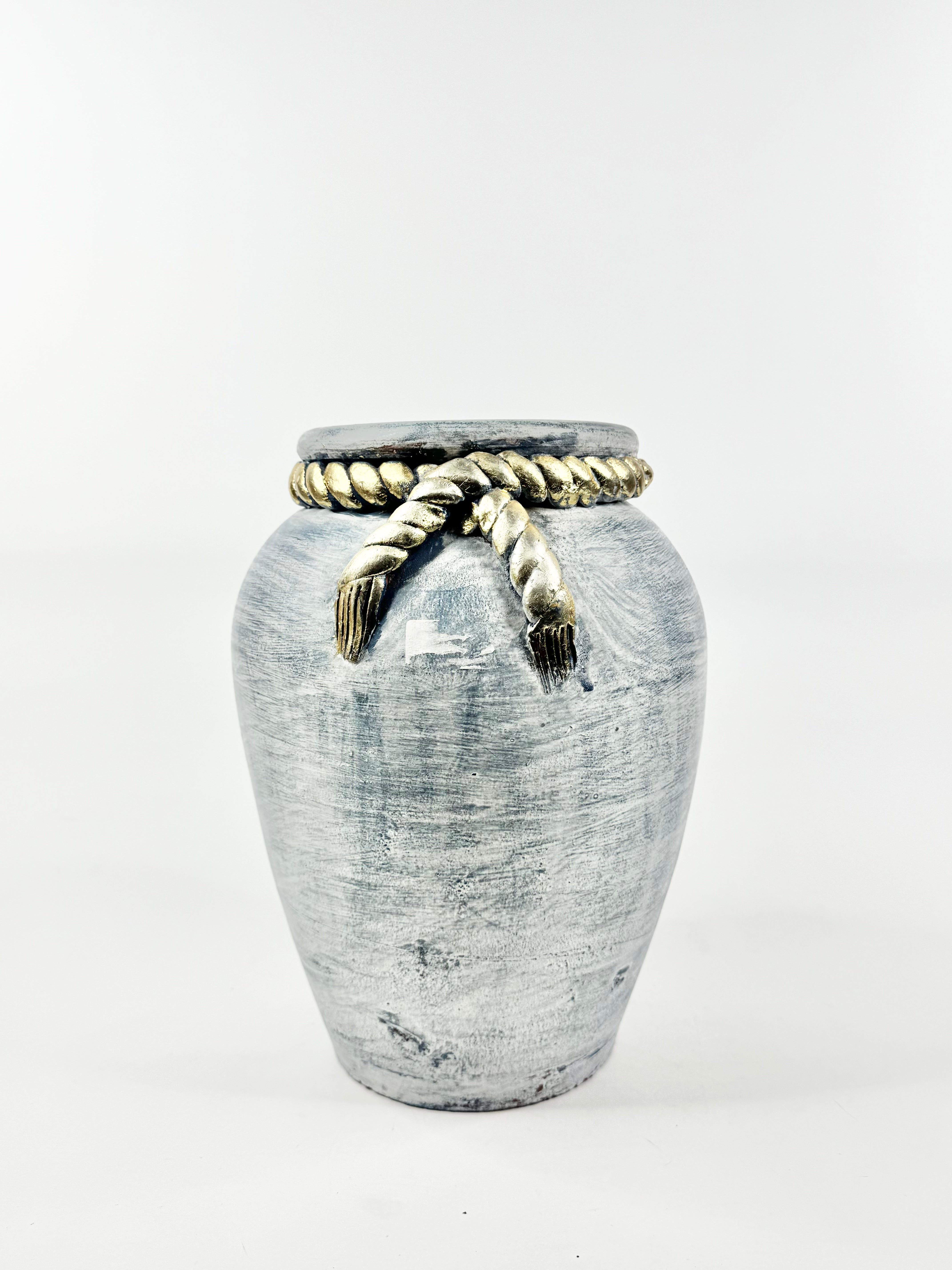 Vintage Mediterranean Blue & Gold Painted Vase