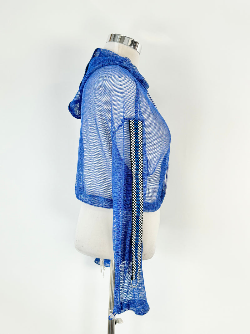 Roubi B Electric Blue & Silver Mesh Hooded Crop Top - AU10