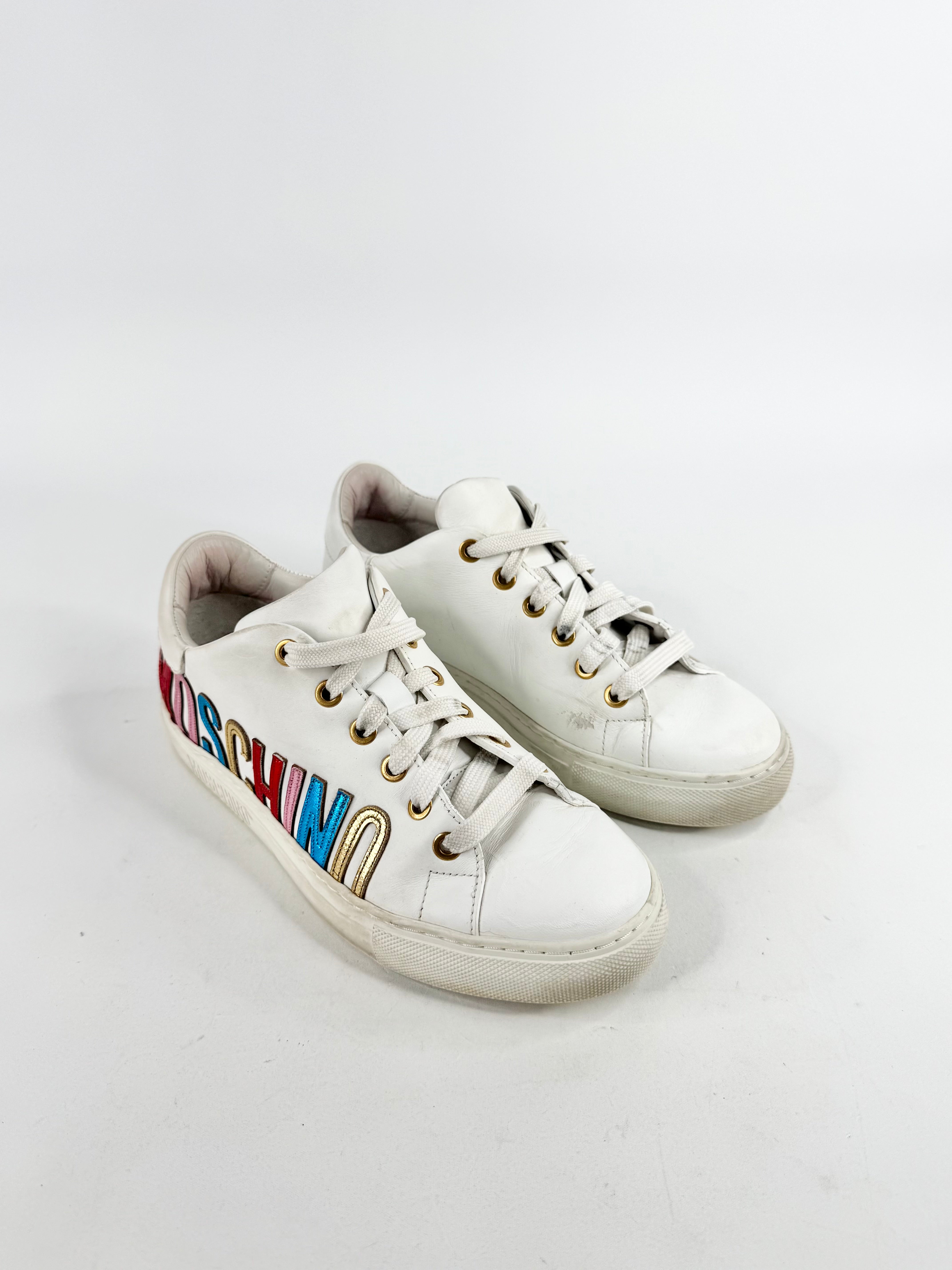 Moschino White Rainbow Logo Sneakers - EU36