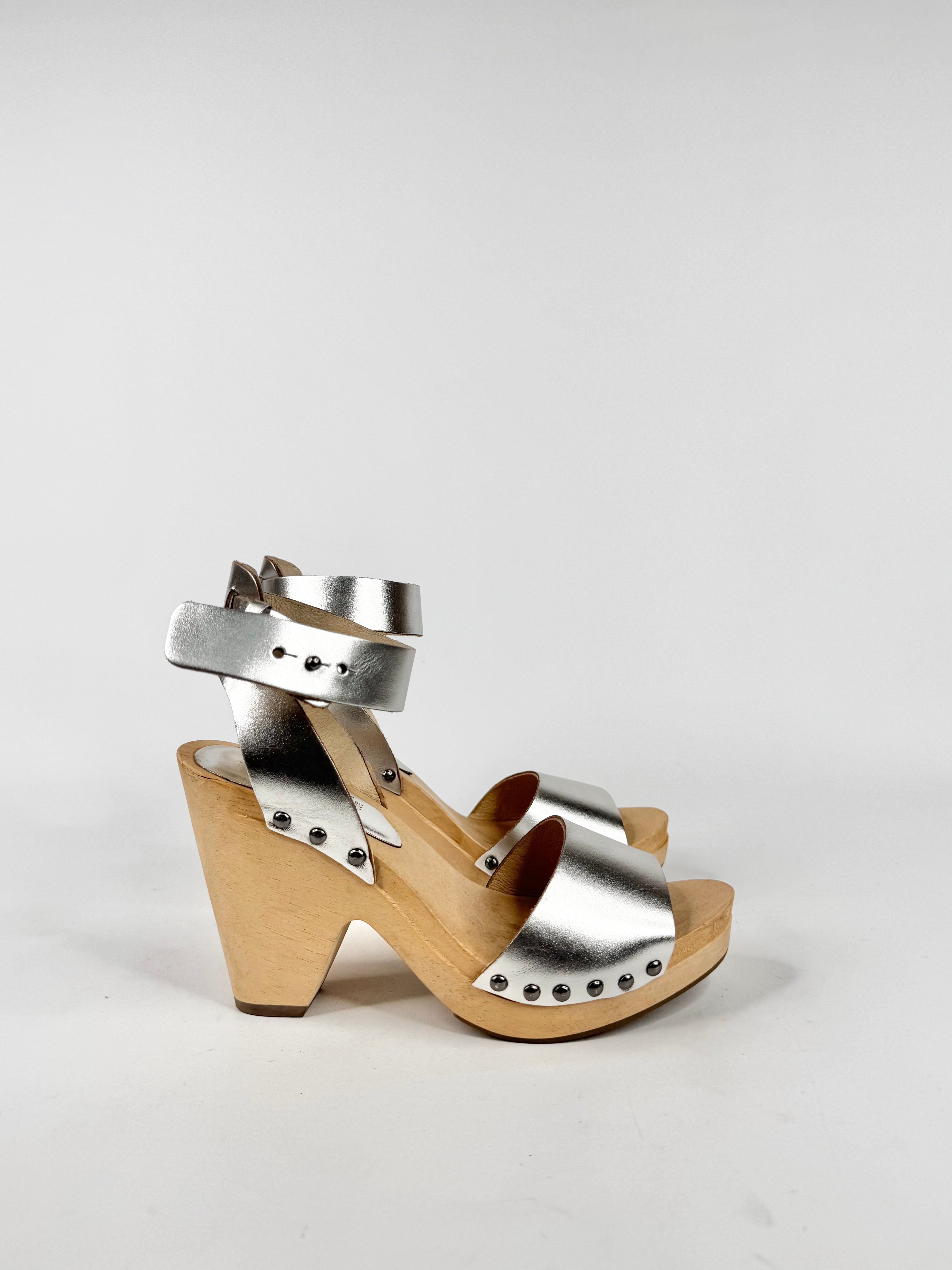 Frank/E Metallic Silver Heeled Clogs - EU37