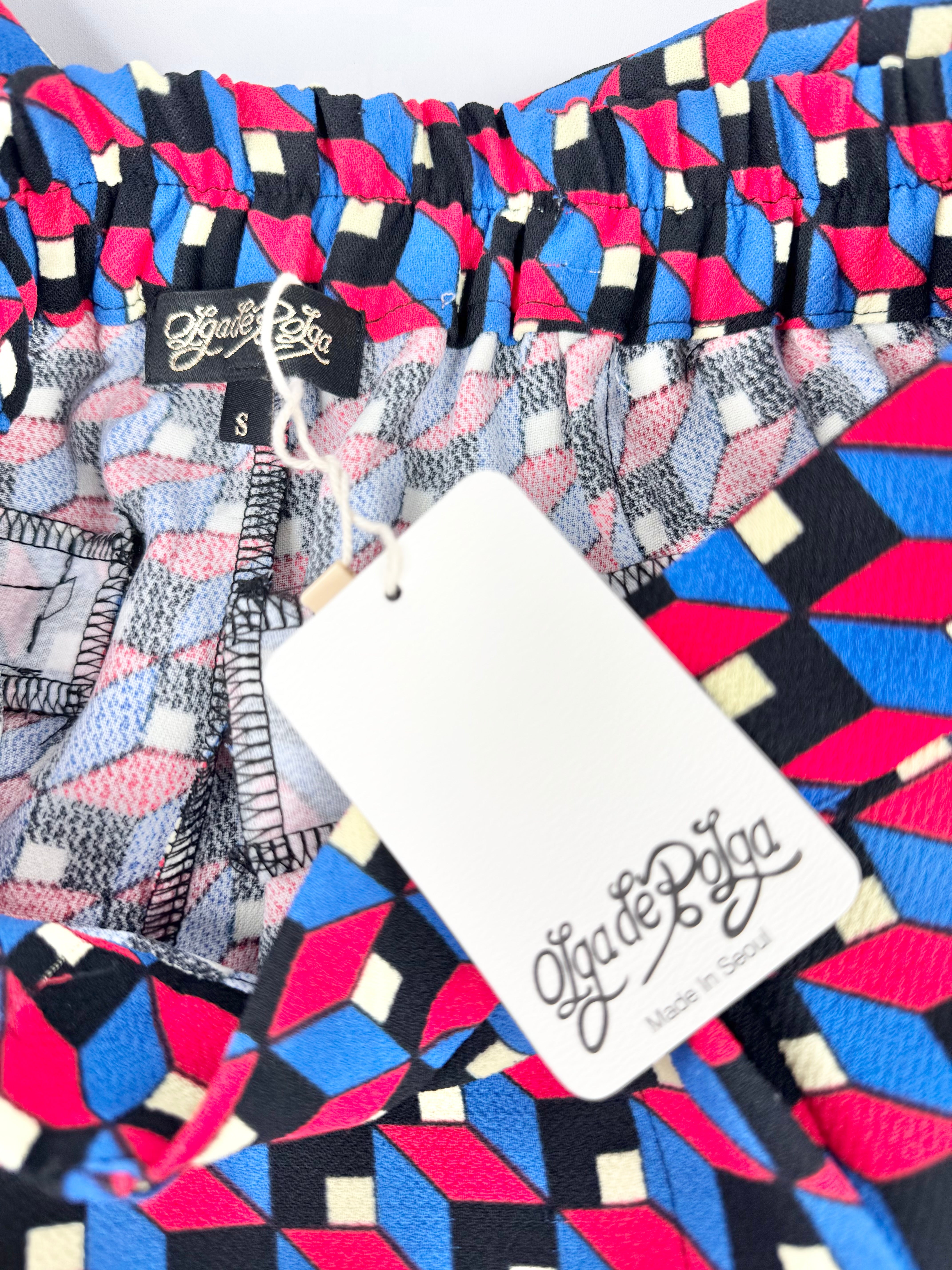 Olga de Polga Red, Blue Black & Cream Cubist Pattern Slacks - AU8