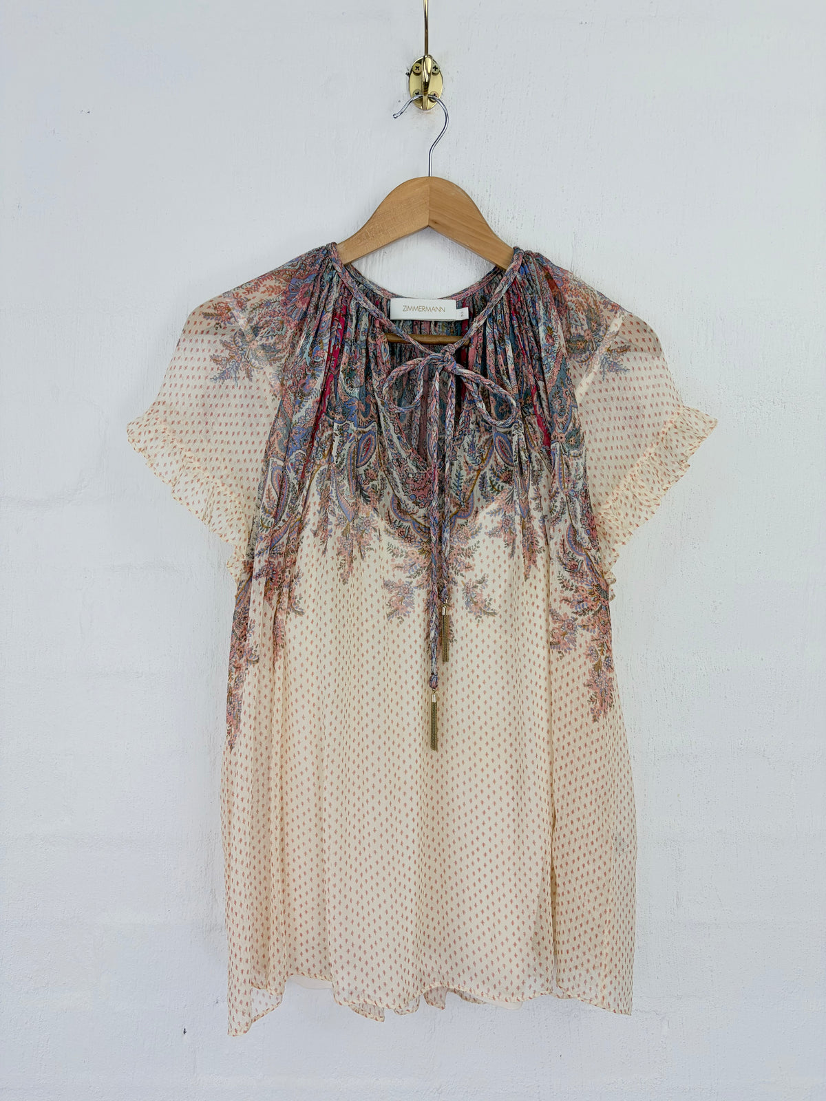 Zimmermann Peach Paisley Pattern Silk Floral Blouse - AU8/10