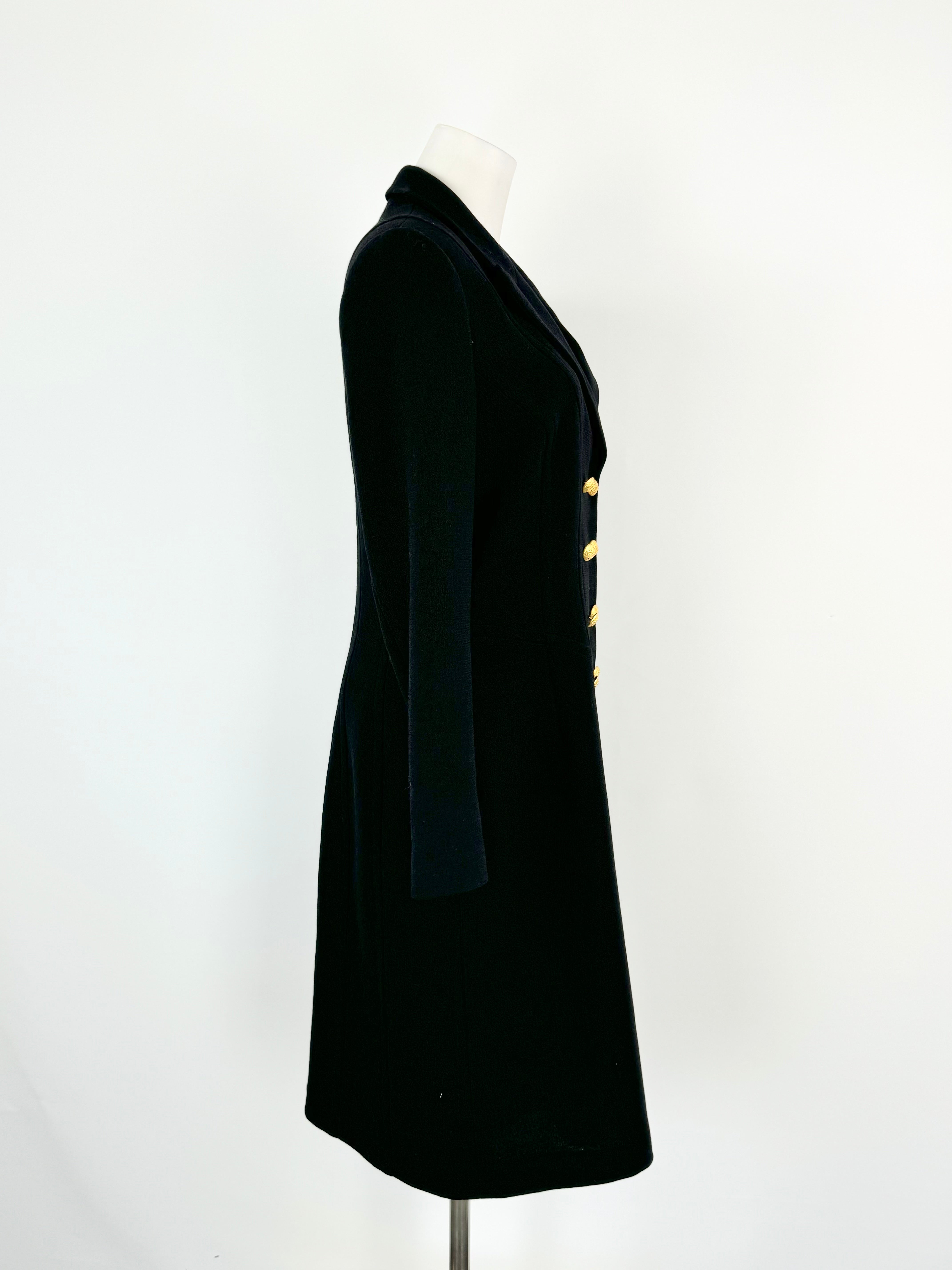 Vintage Escada by Margaret Ley Black Wool Double Breasted Midi Dress - AU10