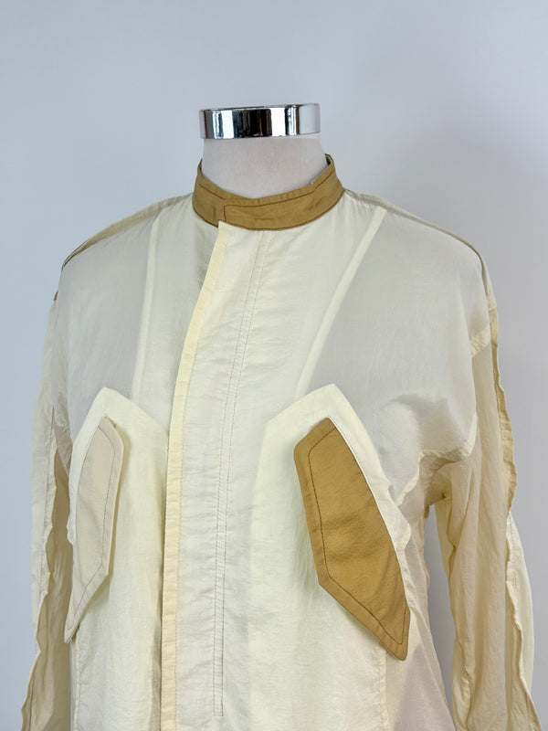 Initial Fashion Sheer Beige Nylon Coat - AU12