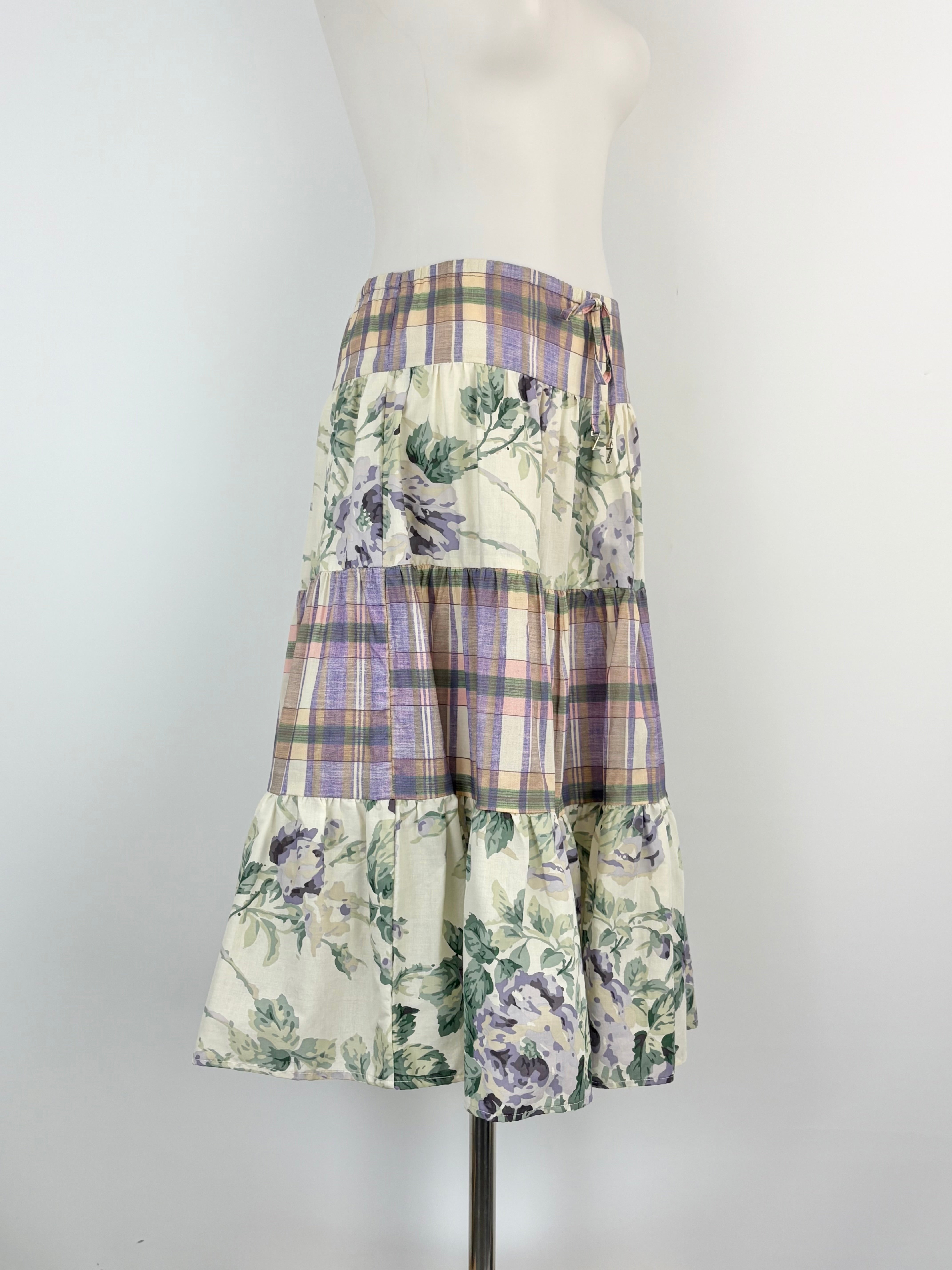 Zimmermann Plaid & Floral Print Lilac Tiered Skirt - AU8