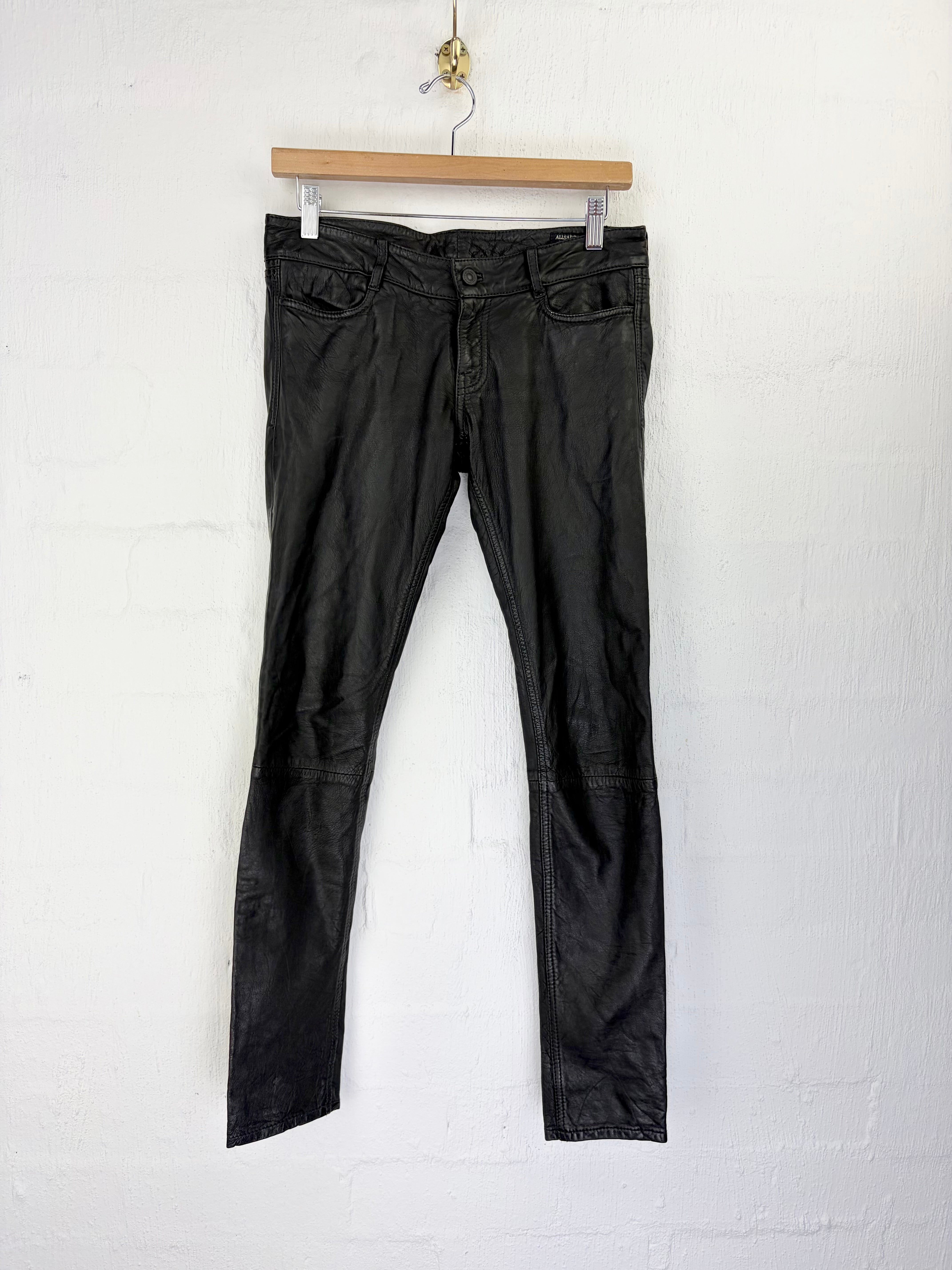 All Saints Spitalfields Black Leather Pants -  W25