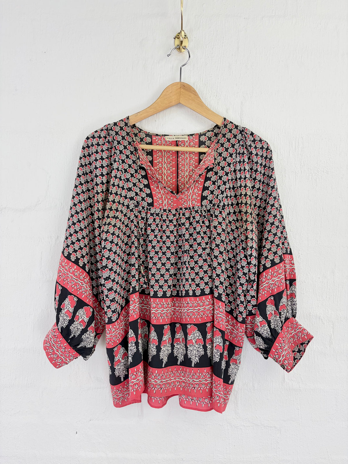 Ulla Johnson Black & Peach Floral Patterned Silk Blouse - AU8/10
