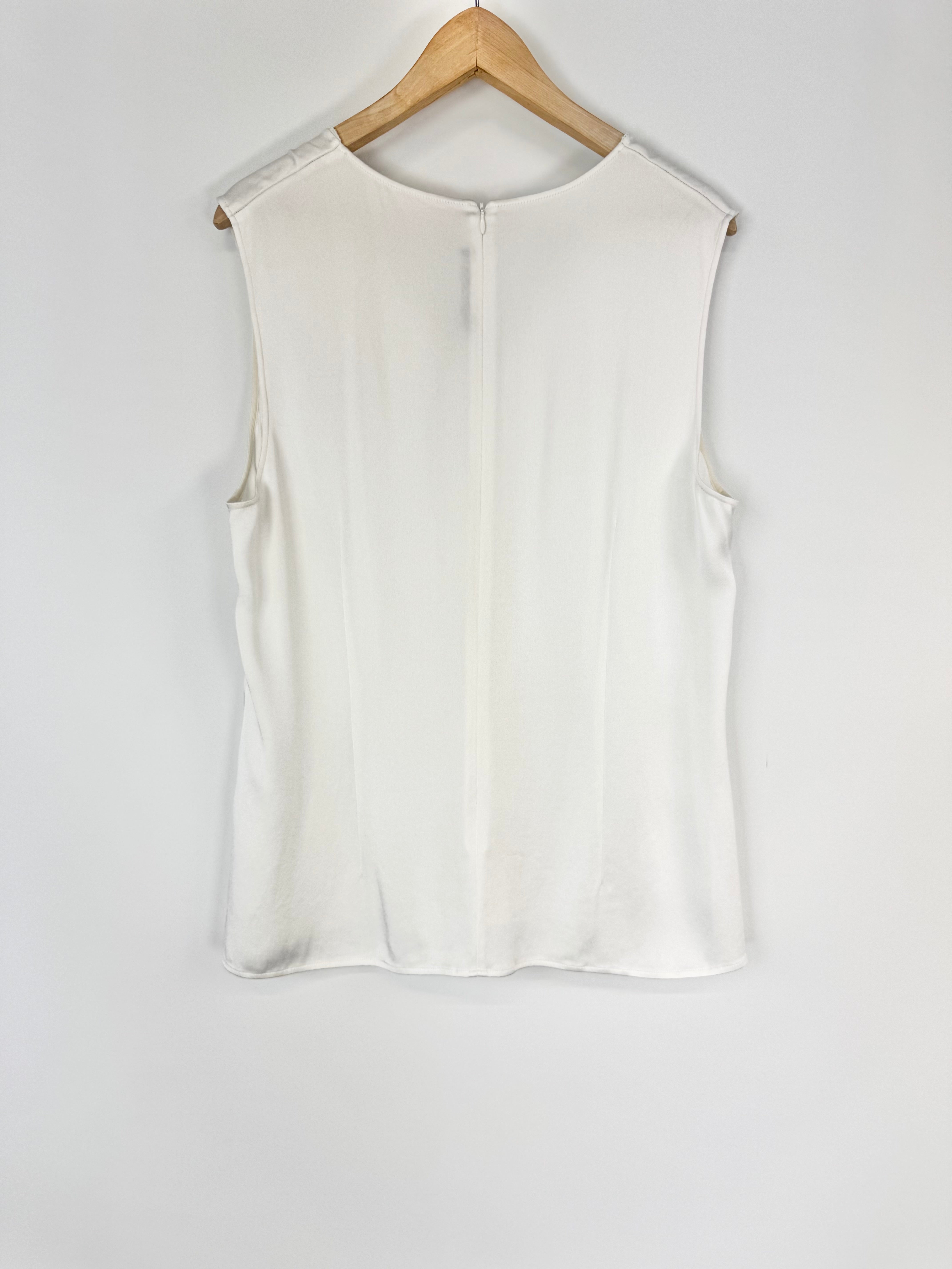 St. John White Ruffle Trim Sleeveless Top - AU16/18