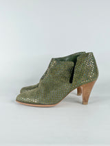 Patricia Blanchet Embellished Olive Green Suede Ankle Boots - EU37