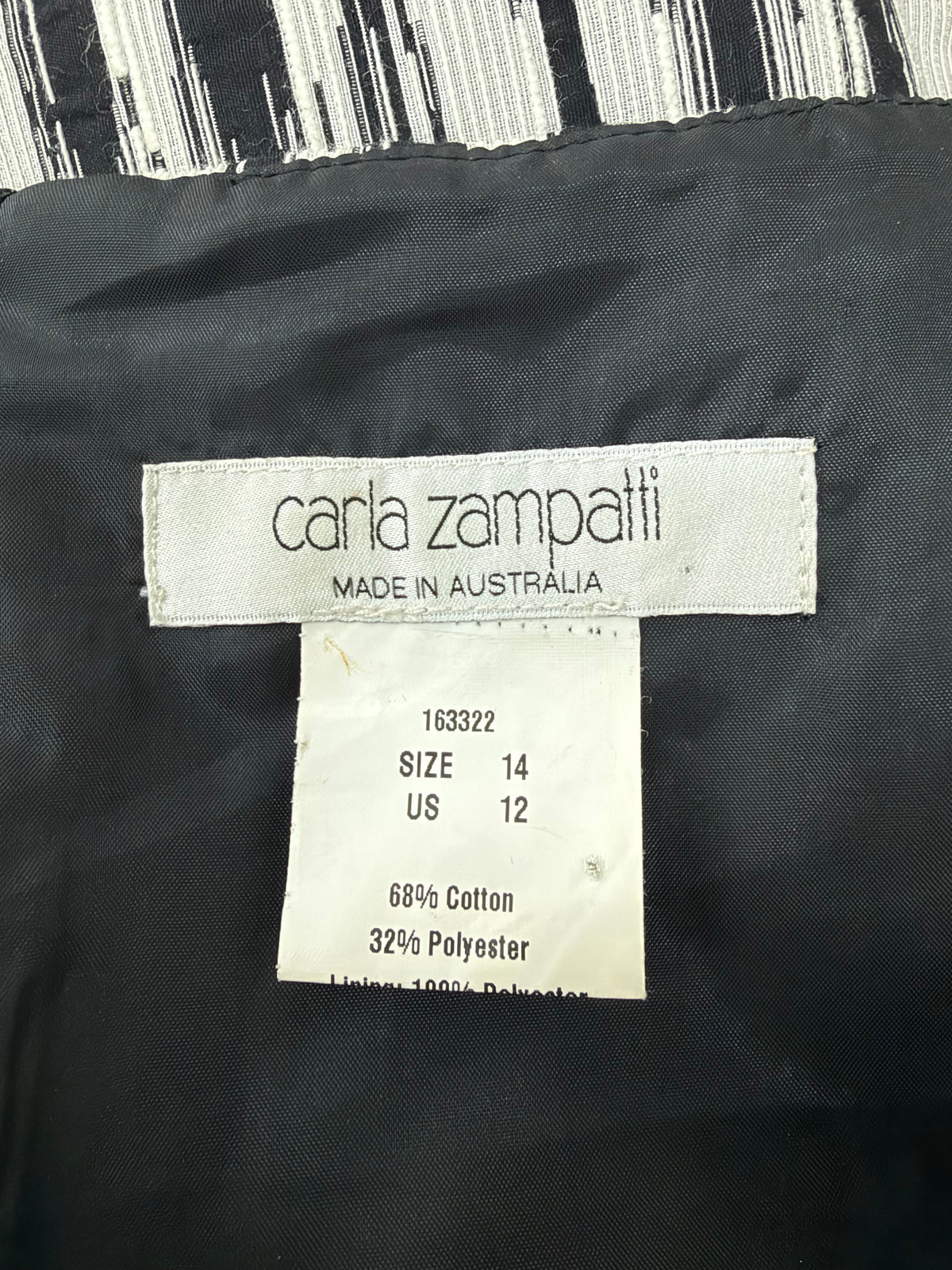 Carla Zampatti Black & White Textured Square Neck Dress - AU14
