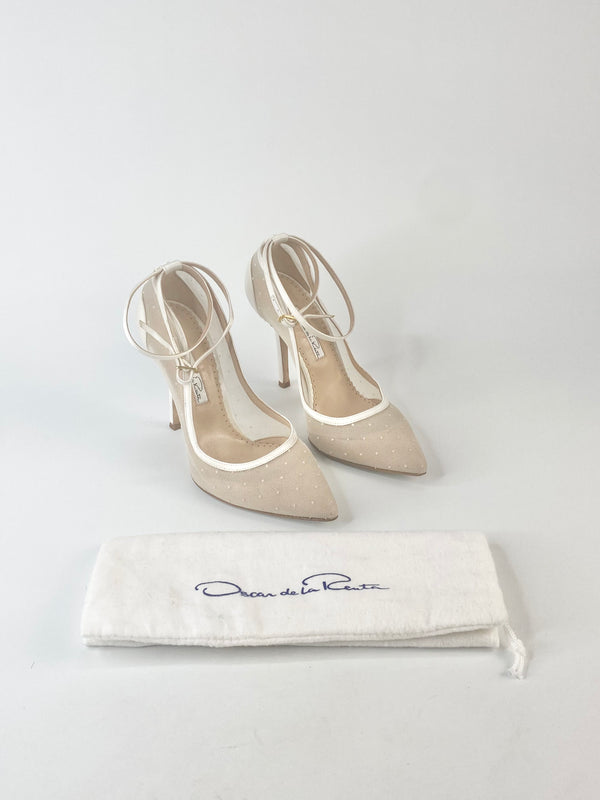 Oscar de la Renta White Lace Beige Stilettos - EU36