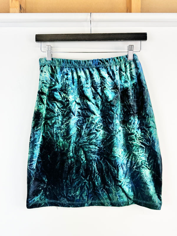 Vintage Teal Velvet Mini Skirt - AU8/10
