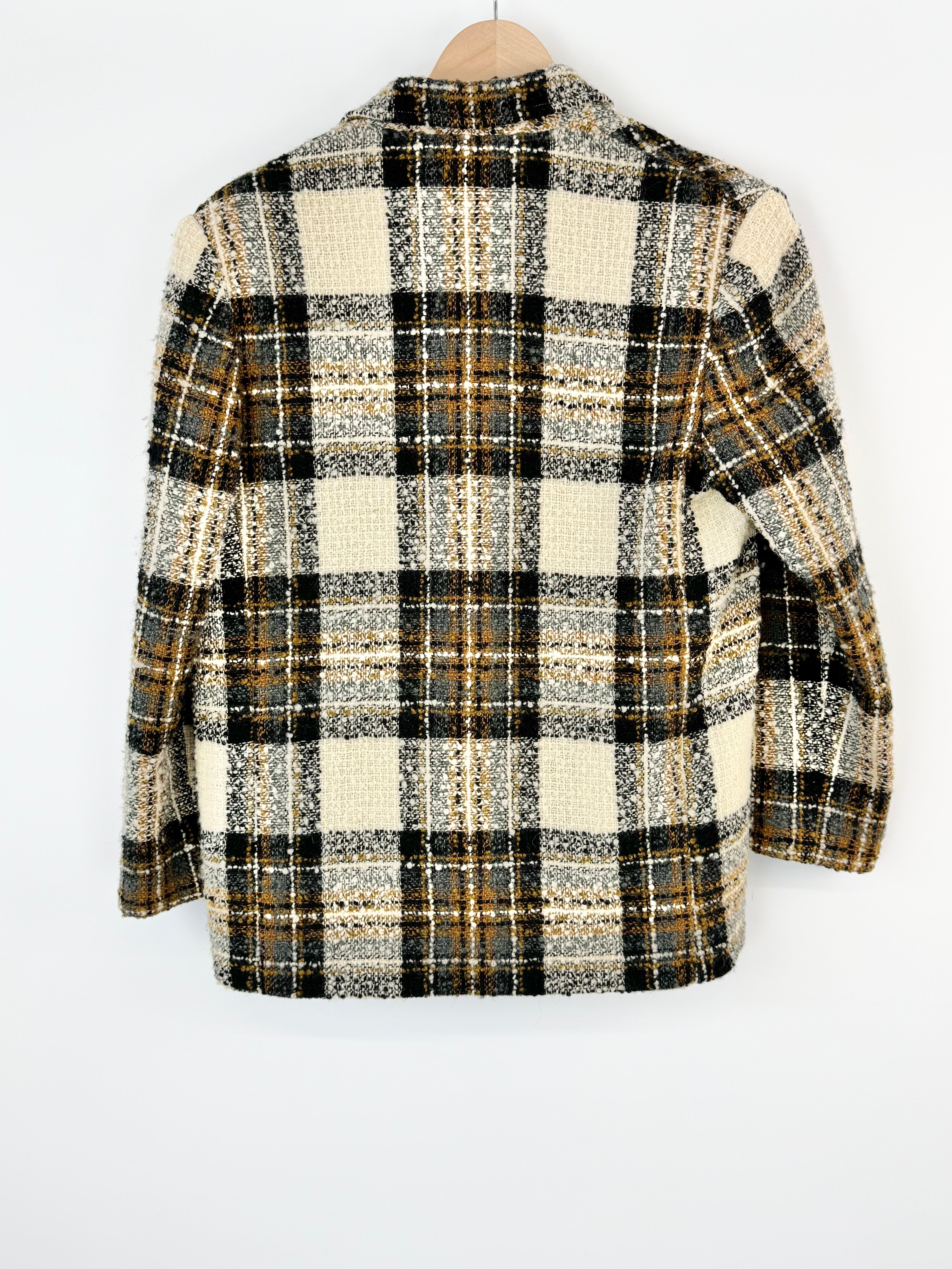 Vintage Celine Brown and Cream Boucle Checked Jacket - AU10/12