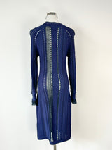 3.1 Philip Lim Deep Blue Crew Neck Crochet Midi Dress - AU10