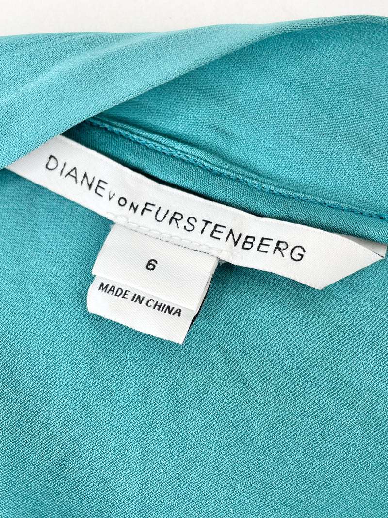 Diane von Furstenberg Teal Silk 'Edna' Top - AU10