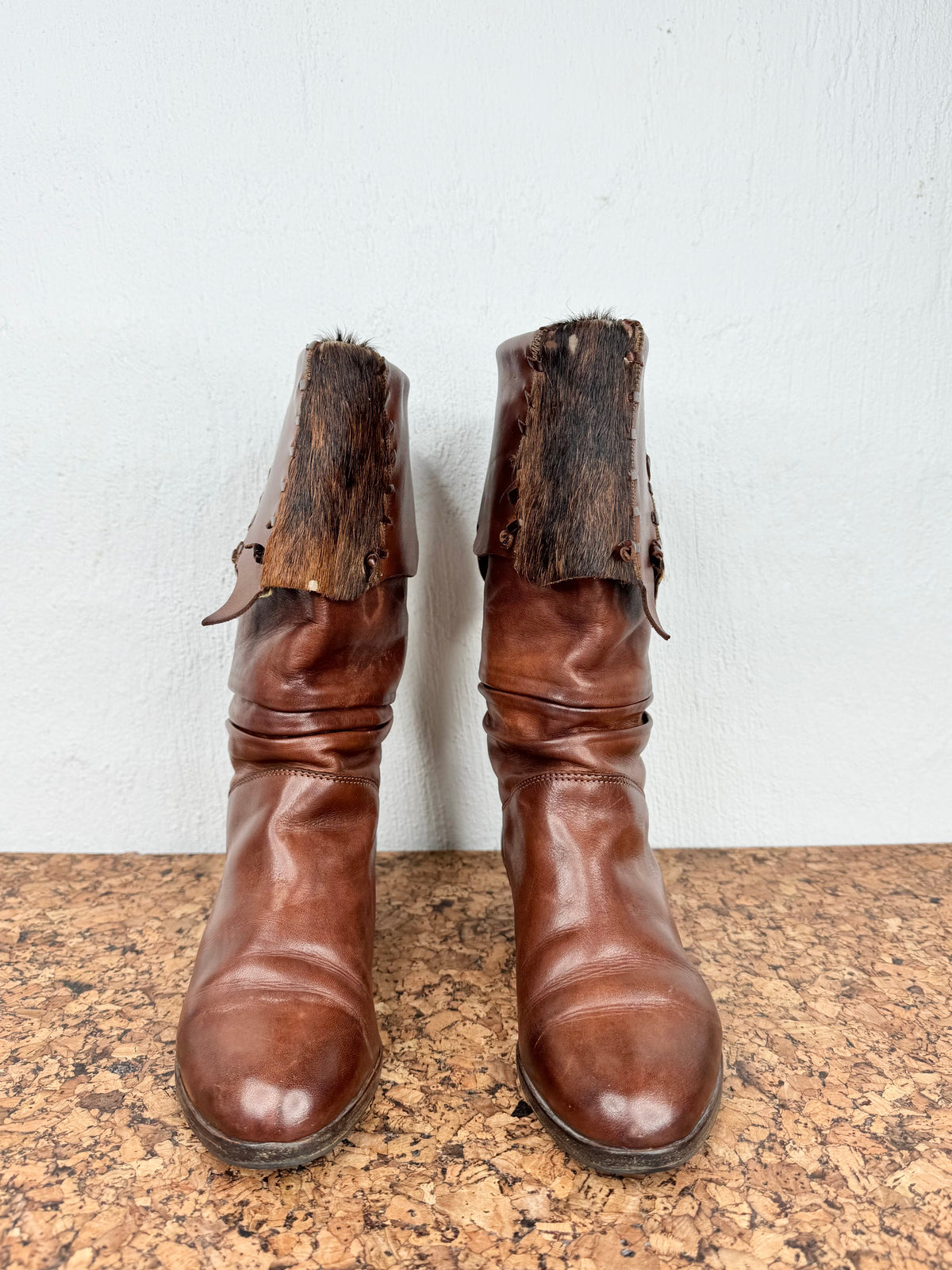 Vintage Buttero Mahogany Leather & Fur Boots - EU36