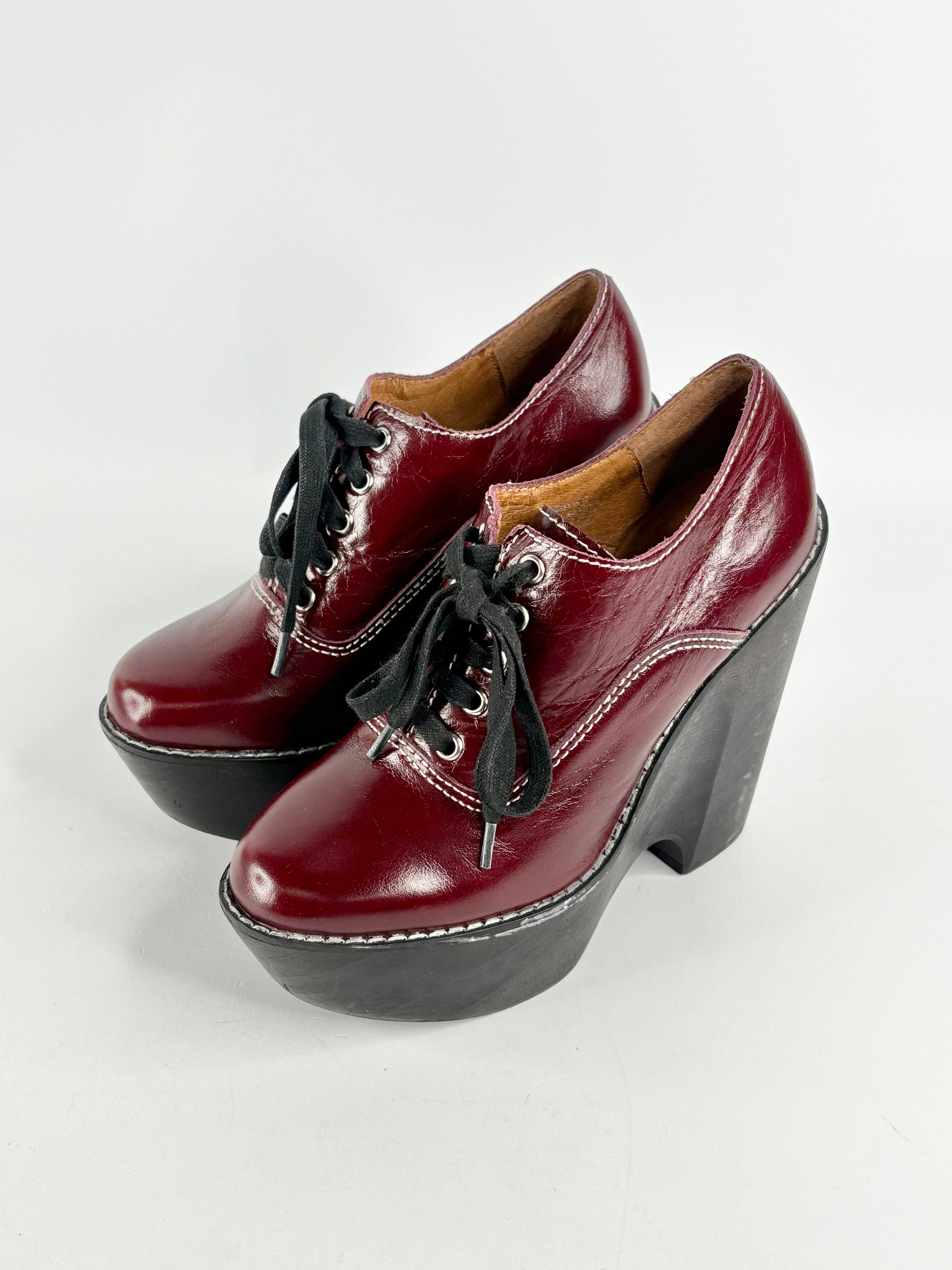 Jeffrey Campbell Havana Last Cherry Red Leather Lace Up Platforms - EU36