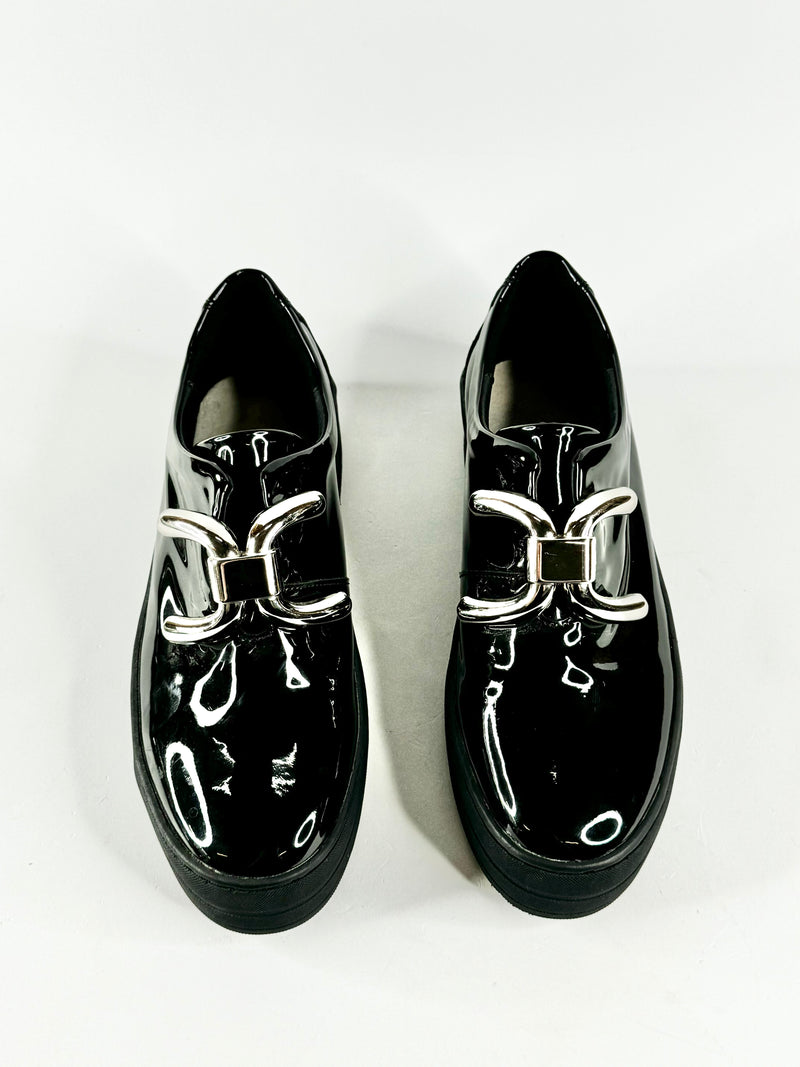 Black Patent leather Platform Slip On Shoes - EU38