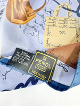 Fendi Foulard Blue Silk Handbag Print Square Scarf