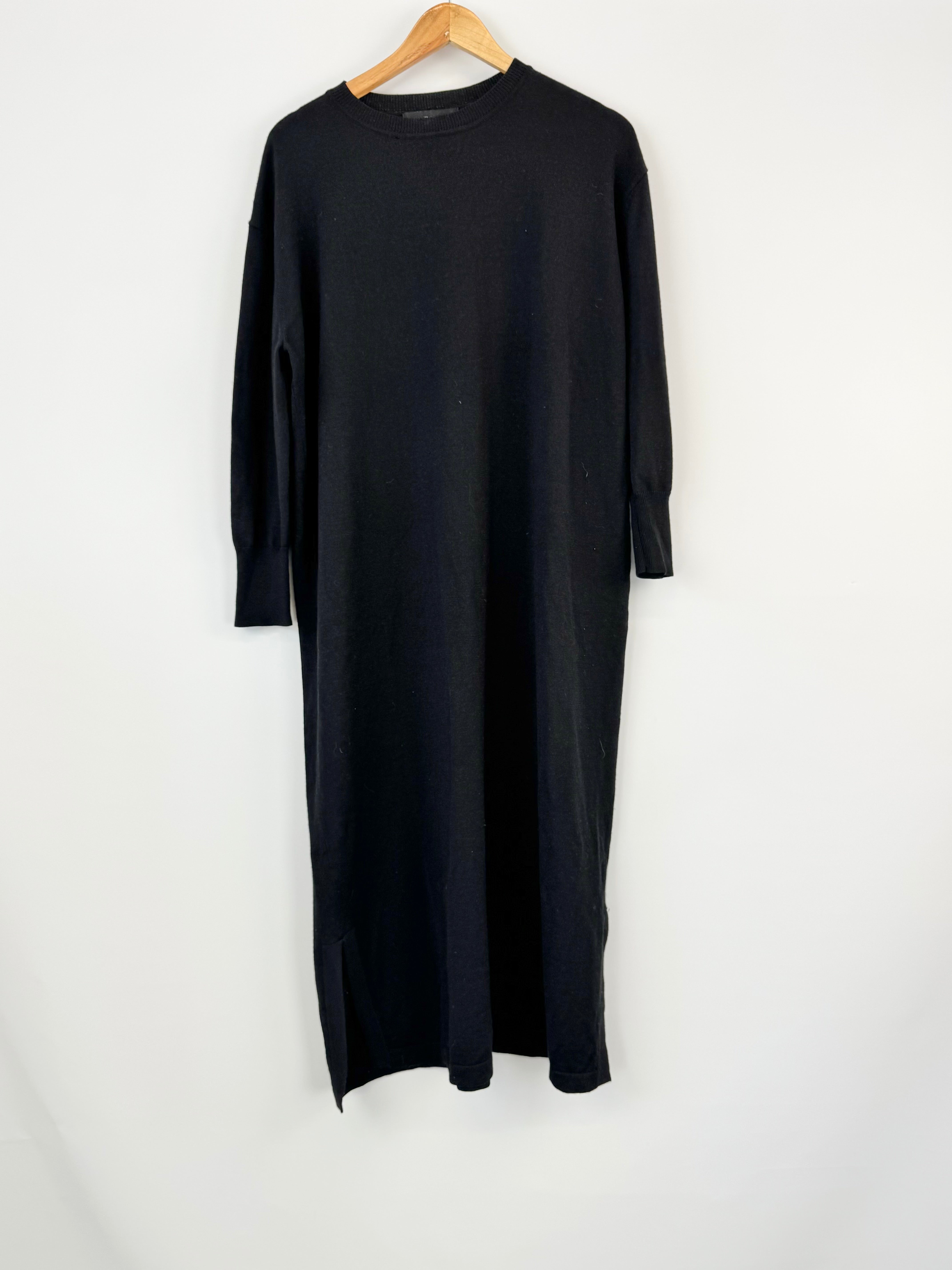 Alpha60 Black Fine Knit Merino Wool Maxi Dress - AU6/8