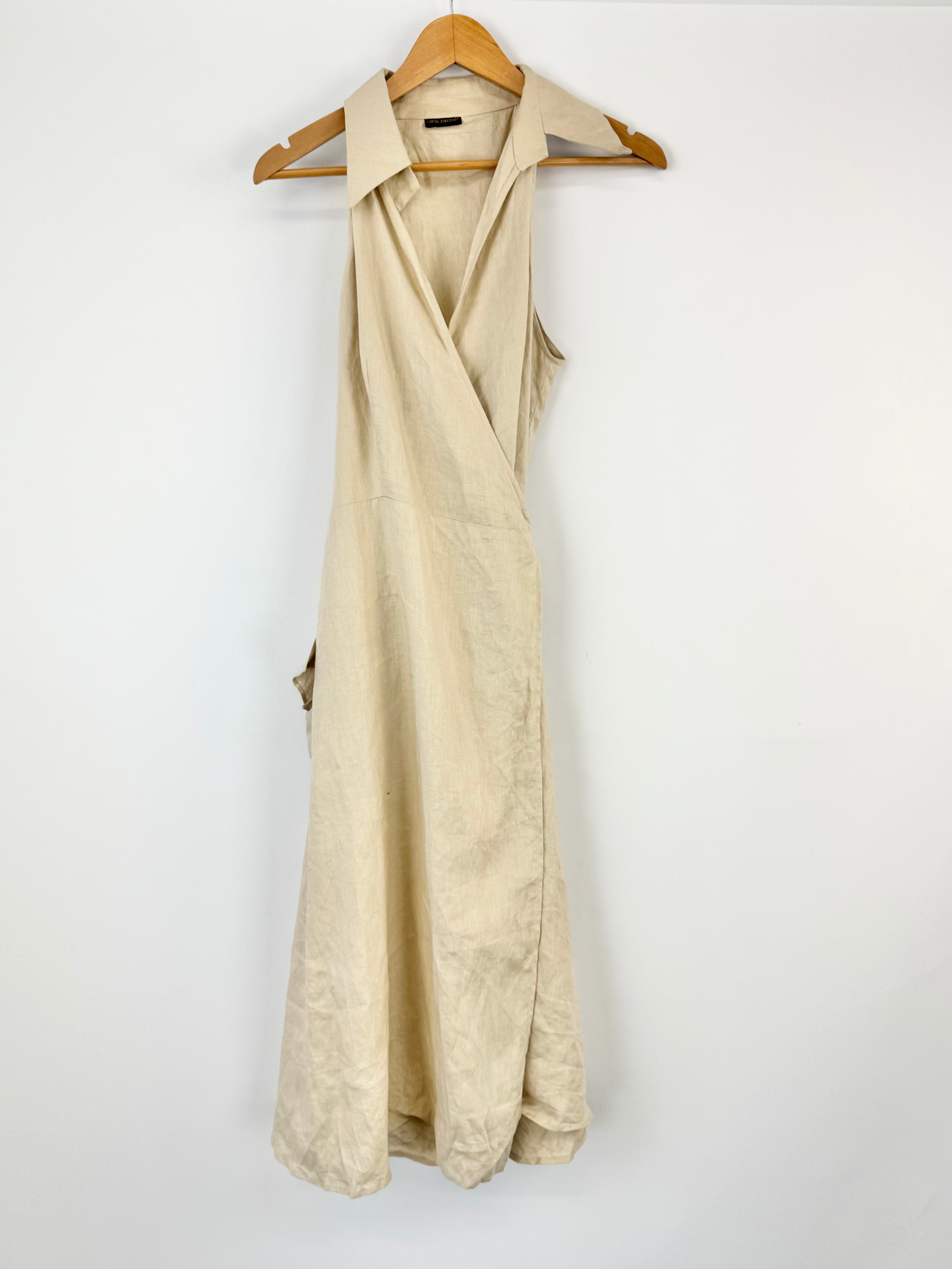 Carla Zampatti Beige Linen Wrap Dress - AU12