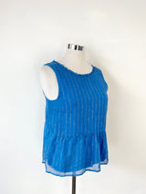 Sézane Eletric Blue Metallic Strip 'Alex' Top NWT - AU12