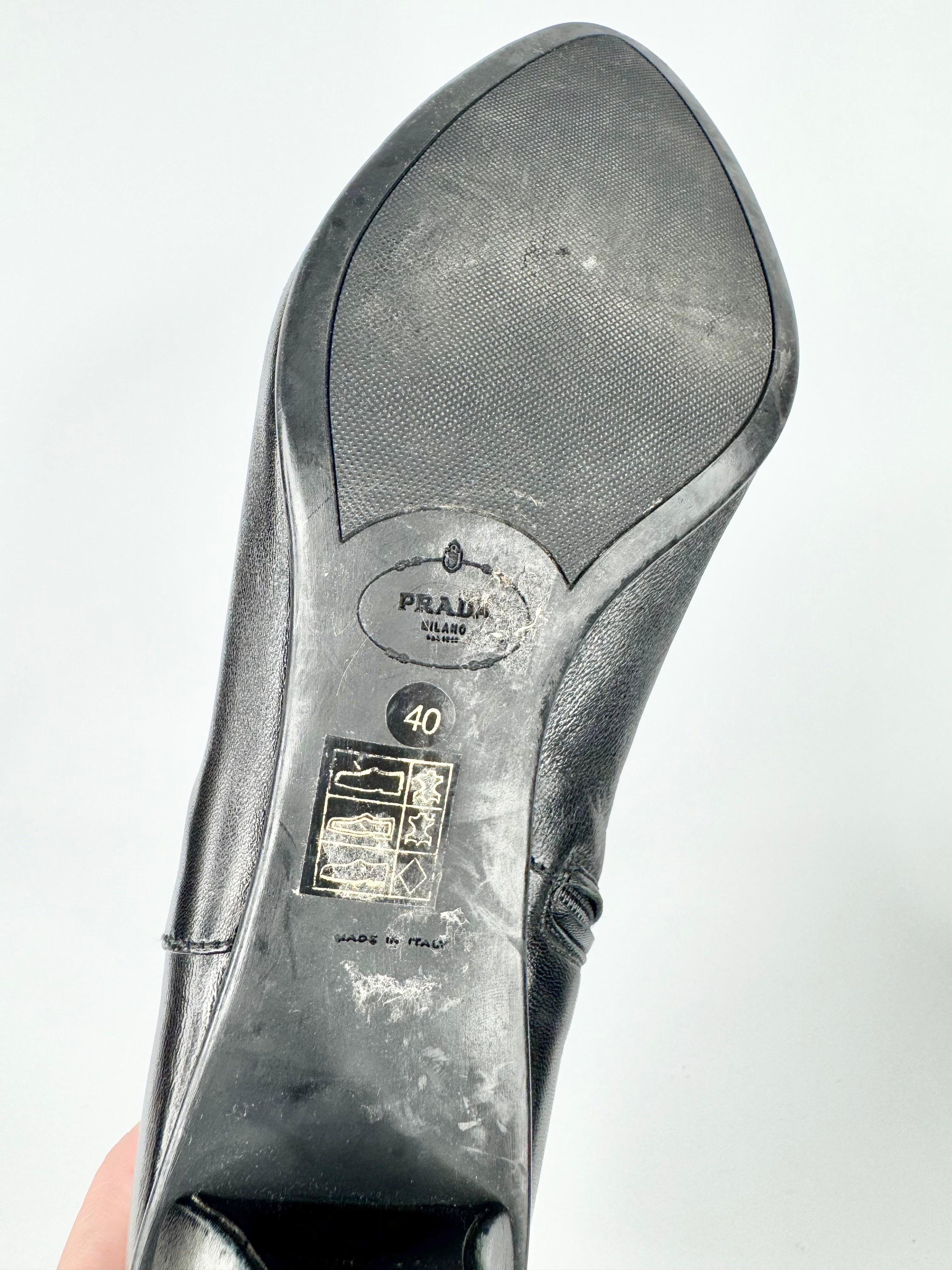 Prada Black Smooth Leather Zippered Ankle Boots - EU40