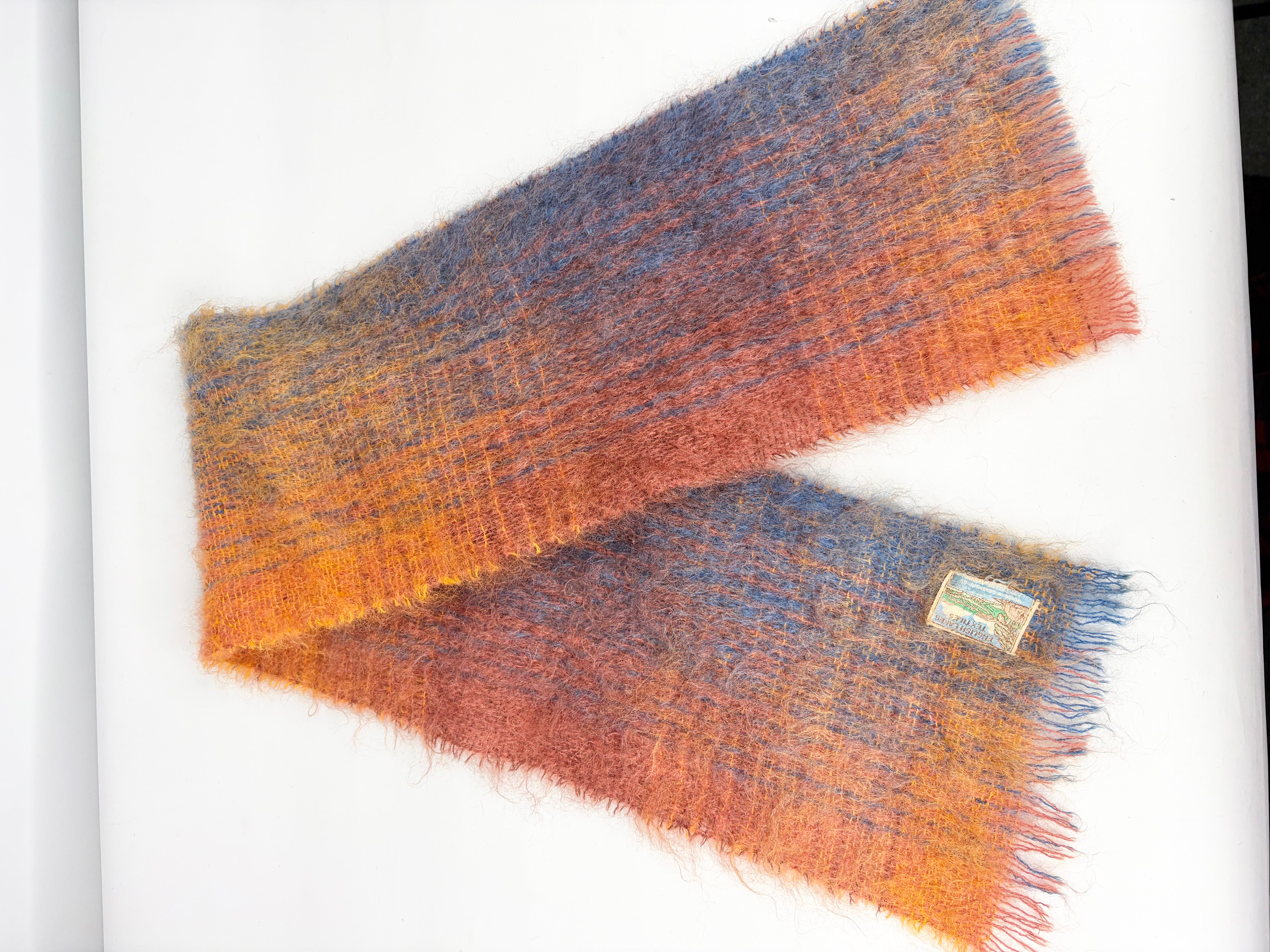 English Lakes Textiles Orange & Cobalt Blue Woven Mohair Scarf