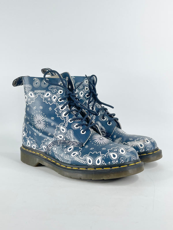 Dr. Martens Blue Leather Pascal 8-Eye Paisley Boots - EU43