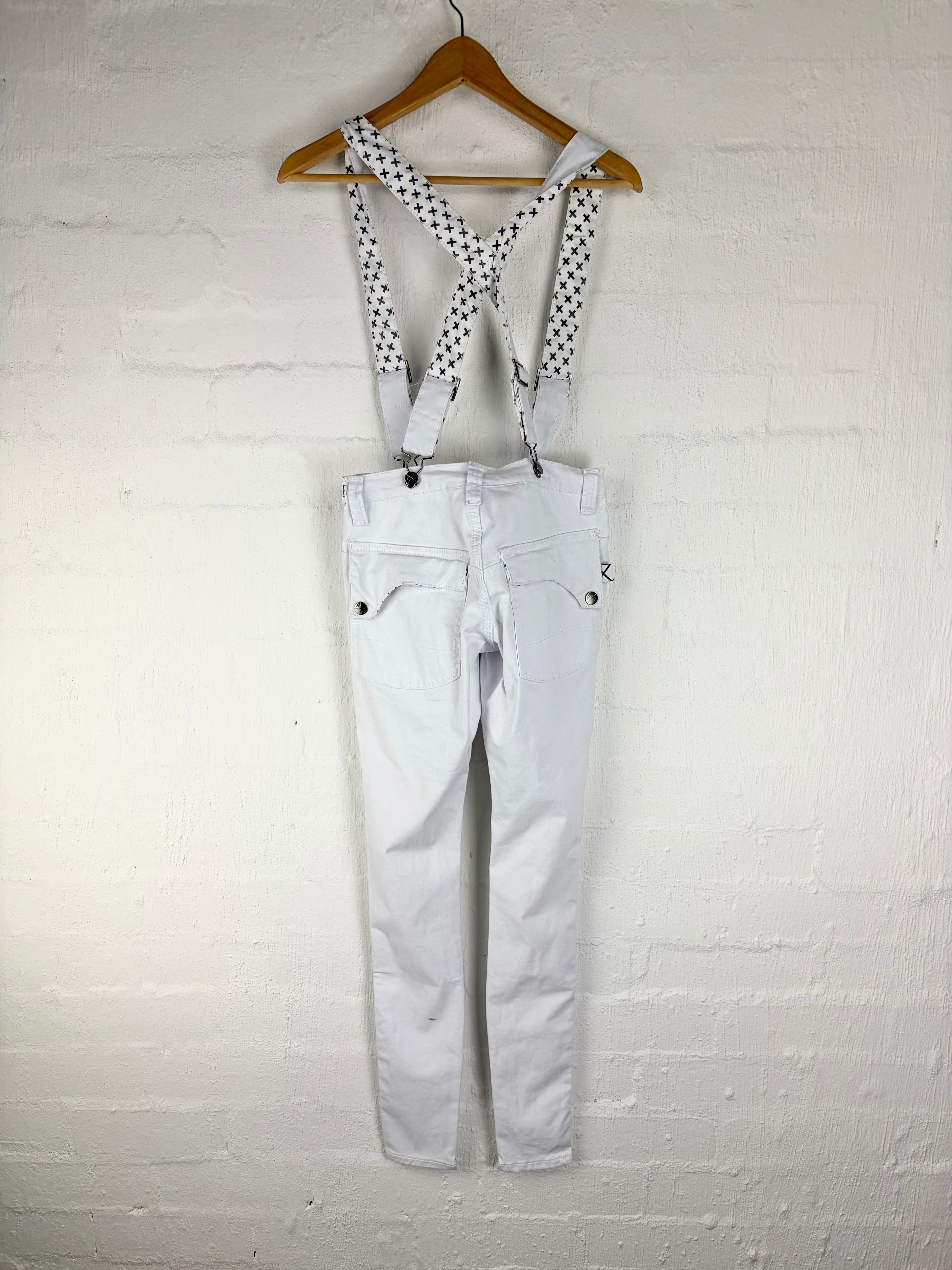 Tiger Horse White Denim Torn Suspender Jeans NWT - 28