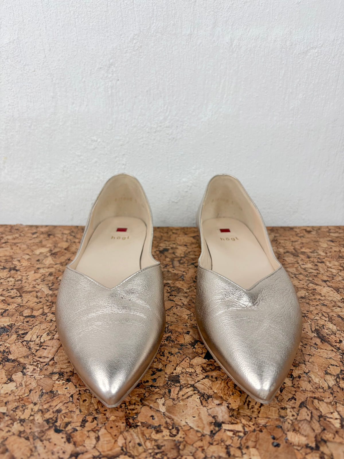 Hogl Metallic Rose Gold Pointed Toe Ballet Flats - EU38