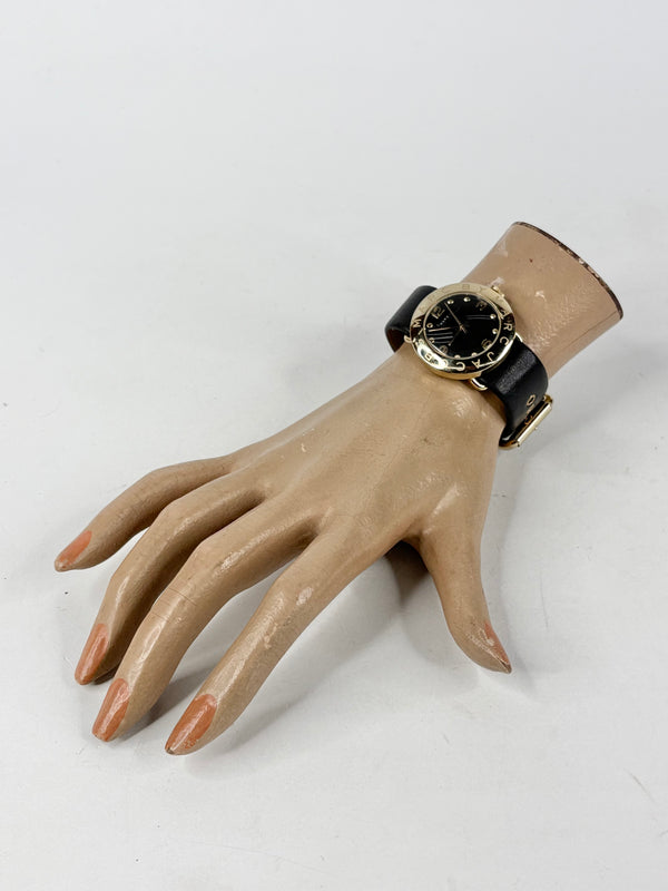 Marc by Marc Jacobs Amy Black Leather & Yellow Gold Watch