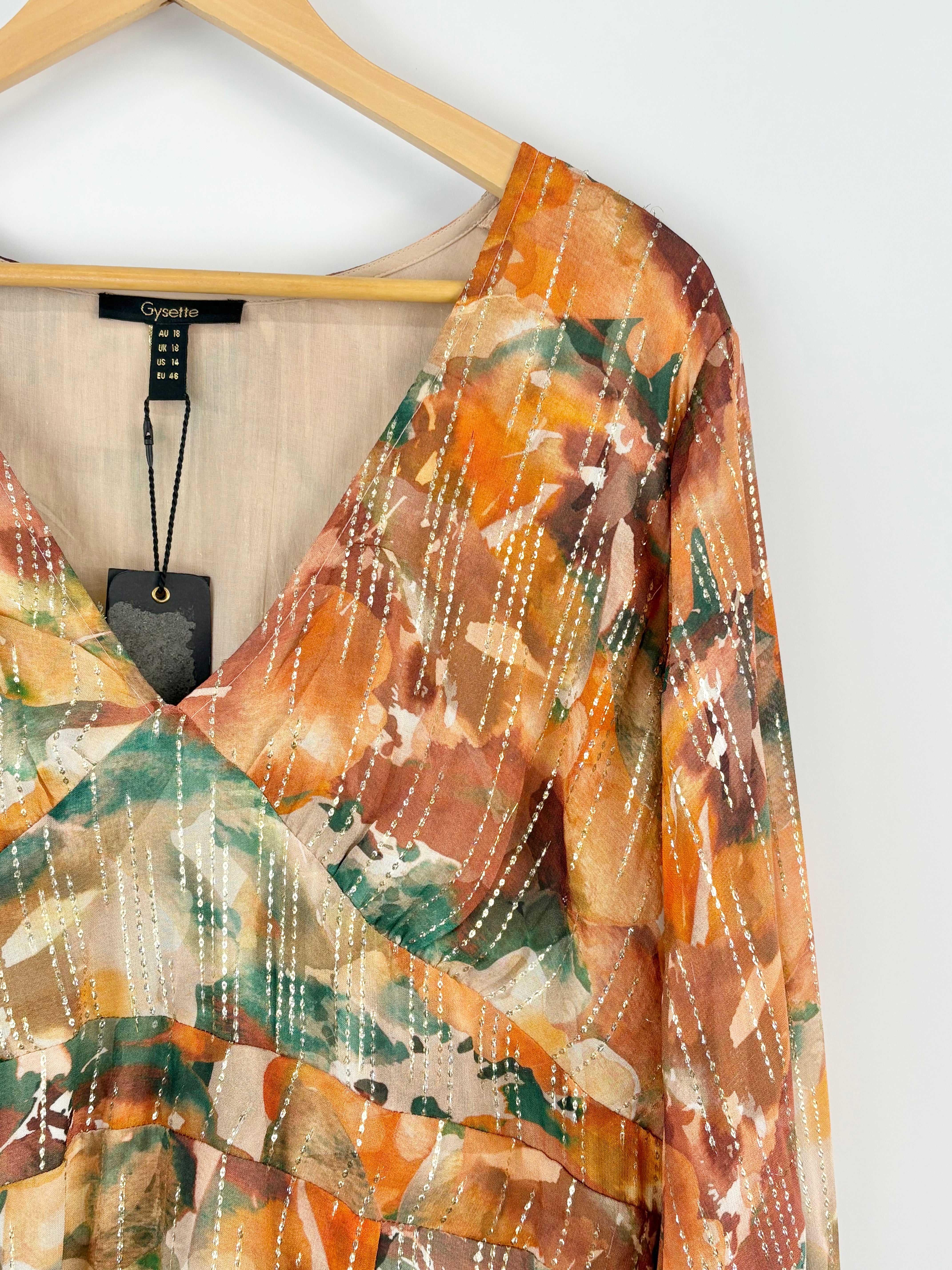 Gysette Gold Lurex Embellished Sheer Camo Maxi Dress - AU18