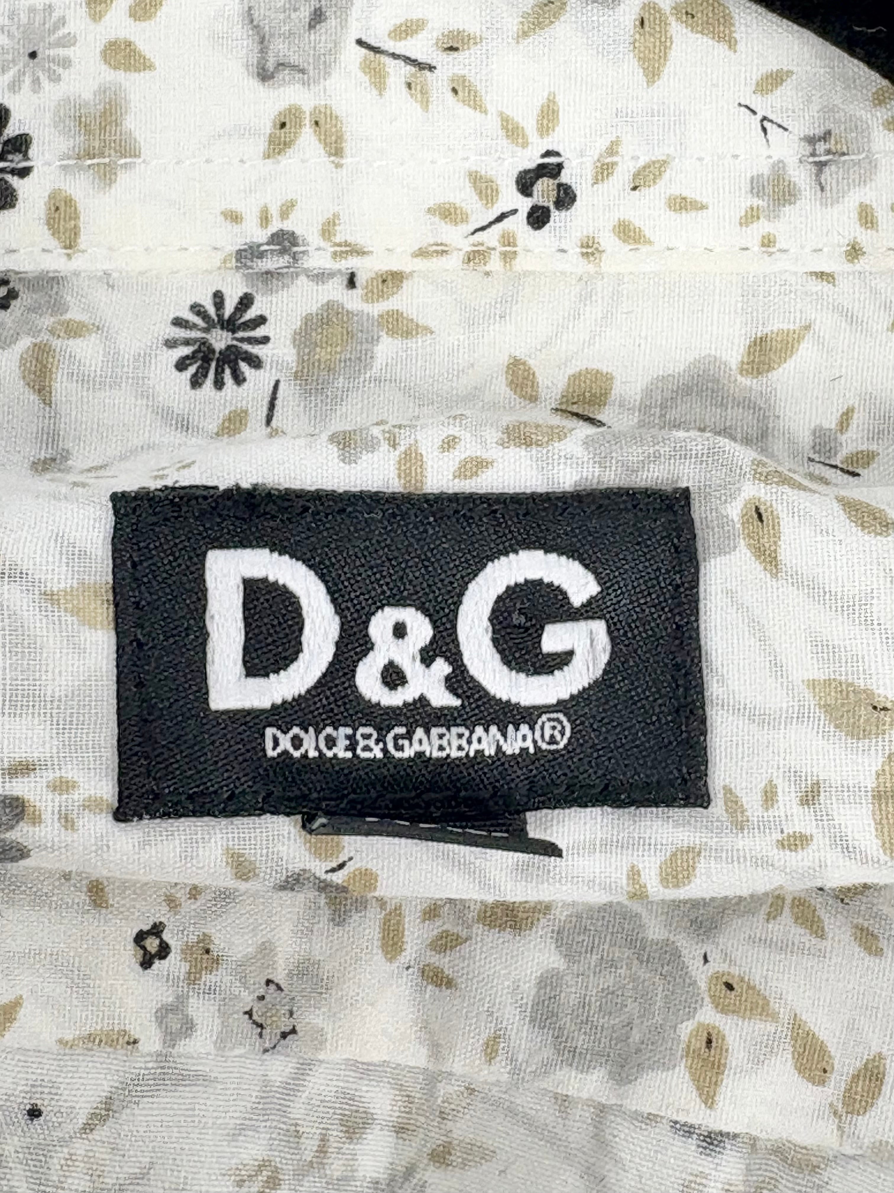 D&G Dolce & Gabbana White Micro-Floral Cotton Shirt - XXL