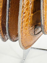 Vintage Tan Croc-Embossed Leather Accordion Handbag