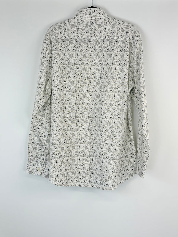 D&G Dolce & Gabbana White Micro-Floral Cotton Shirt - XXL