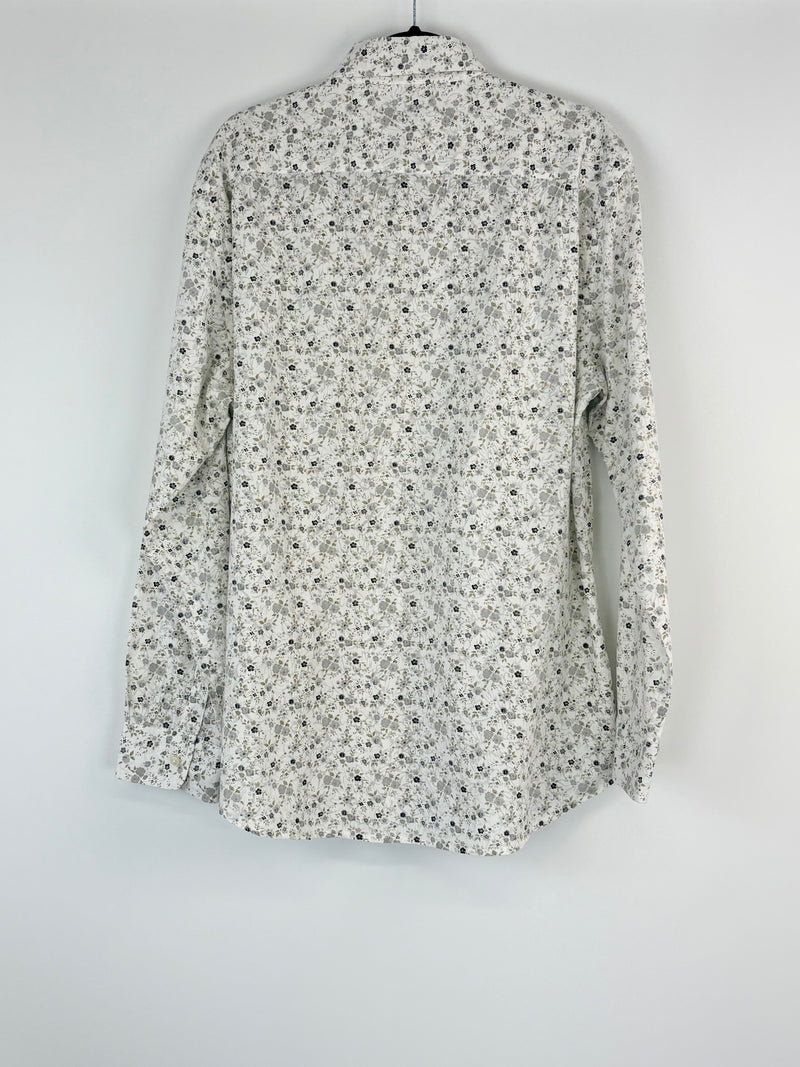 D&G Dolce & Gabbana White Micro-Floral Cotton Shirt - XXL